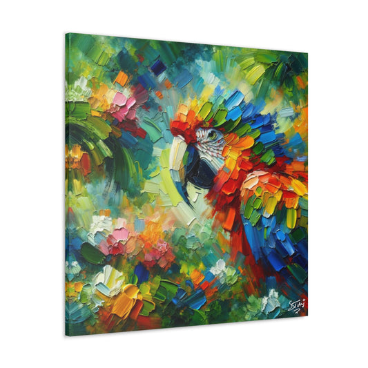 Art Print, The Parrot, Oil Finish, Caribbean Nature, Cultural, Heritage, Semi-Abstract, Canvas Gallery Wrap