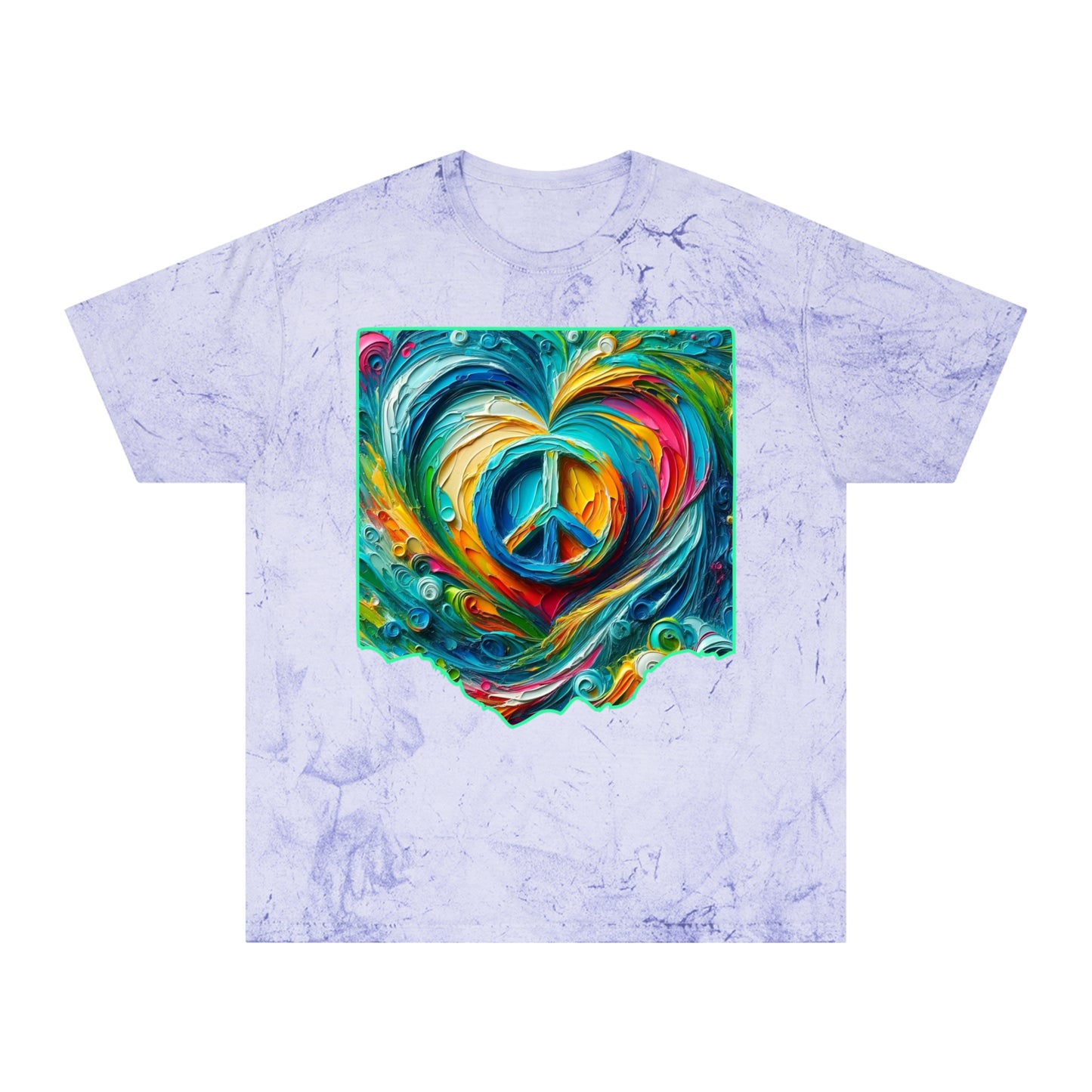 Unisex Color Blast T-Shirt "Peace & Love" One World, Self-Love, Anti-Racism, One Love, Unity, Inclusion, Diversity, Immigrant Outsiders, Cultural Identity, Black Excellence Empowerment Inspiration, FashionWithPurpose, ConsciousClothing