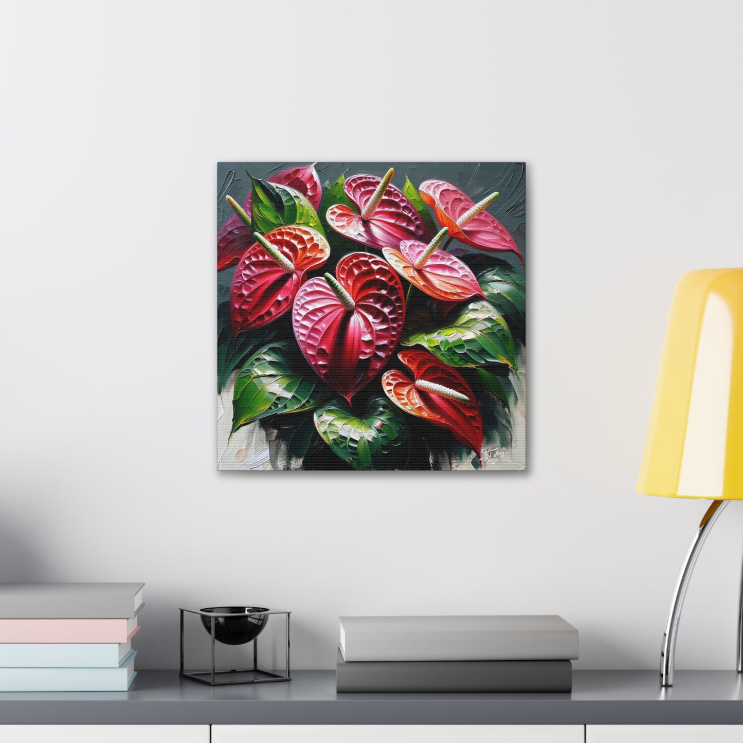 Print of Anthurium flowers with a vibrant, oil-painted finish, Canvas Gallery Wraps