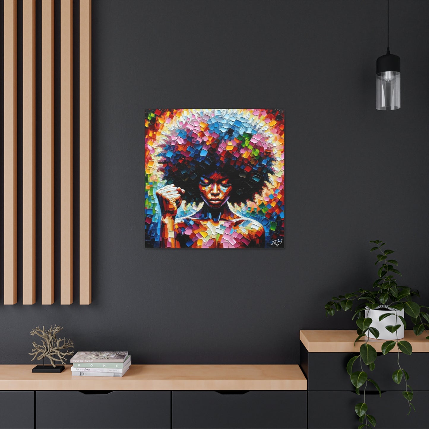 Art Print, Afro-Caribbean Woman, Black Power, Oil Finish, West Indian Ethnicity, Cultural, Heritage, Semi-Abstract, Canvas Gallery Wrap