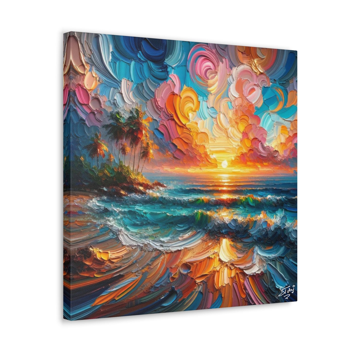 Art Print of Caribbean Sunset Scene, Semi-Abstract, Oil Painting, West Indian Art, Canvas Gallery Wraps