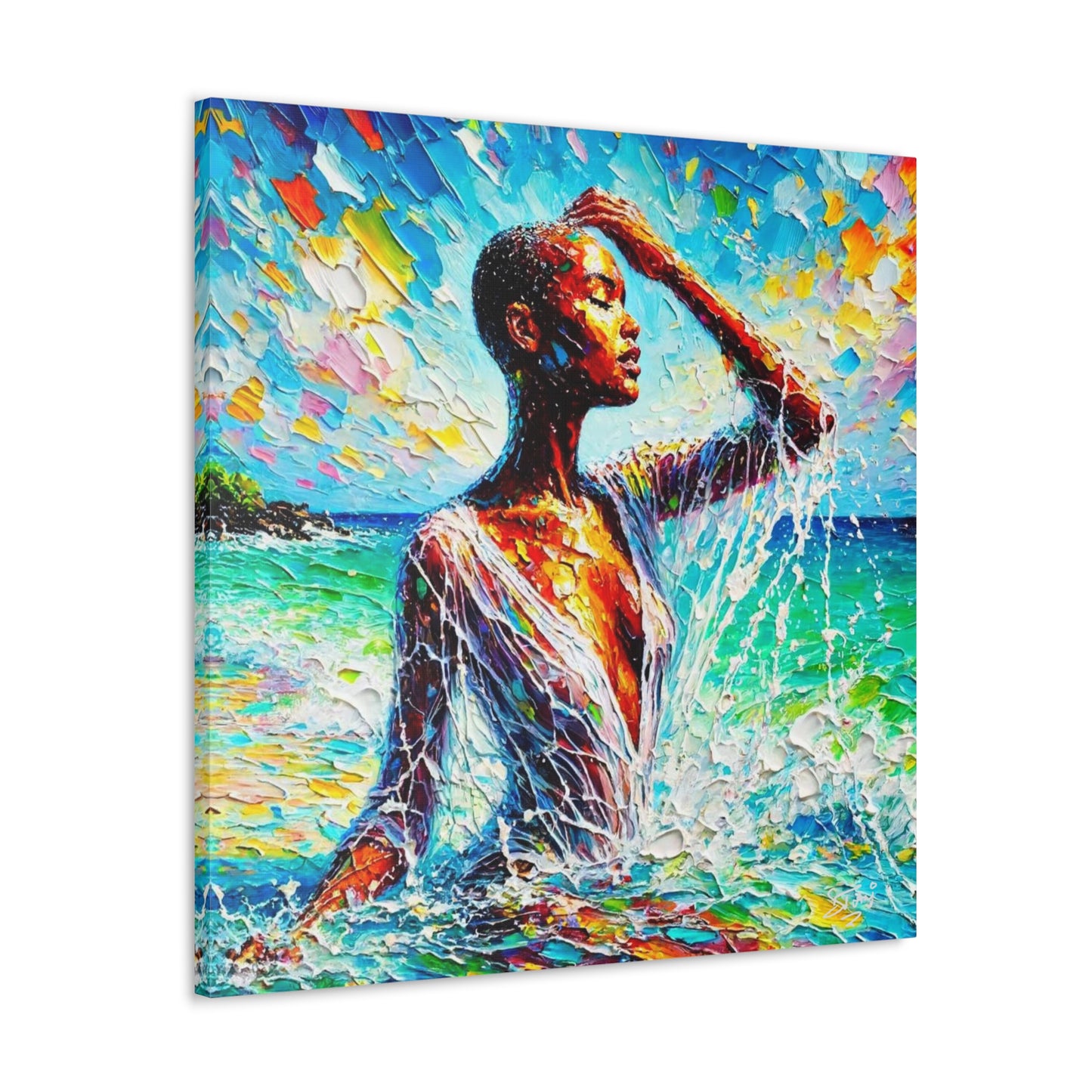 Art Print, Afro-Caribbean Woman, "Sea Bath" Abstract, Oil Finish, West Indian Ethnicity, Cultural, Heritage, Abstract, Canvas Gallery Wrap