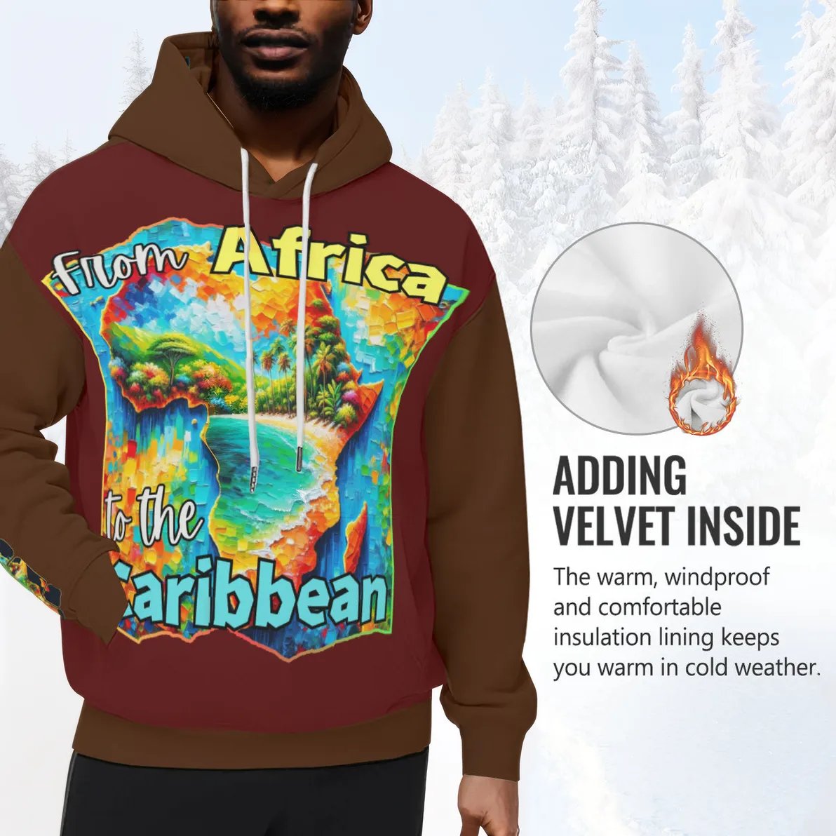 Men’s Plush Fleece Lined Hoodie "From Africa to the Caribbean"