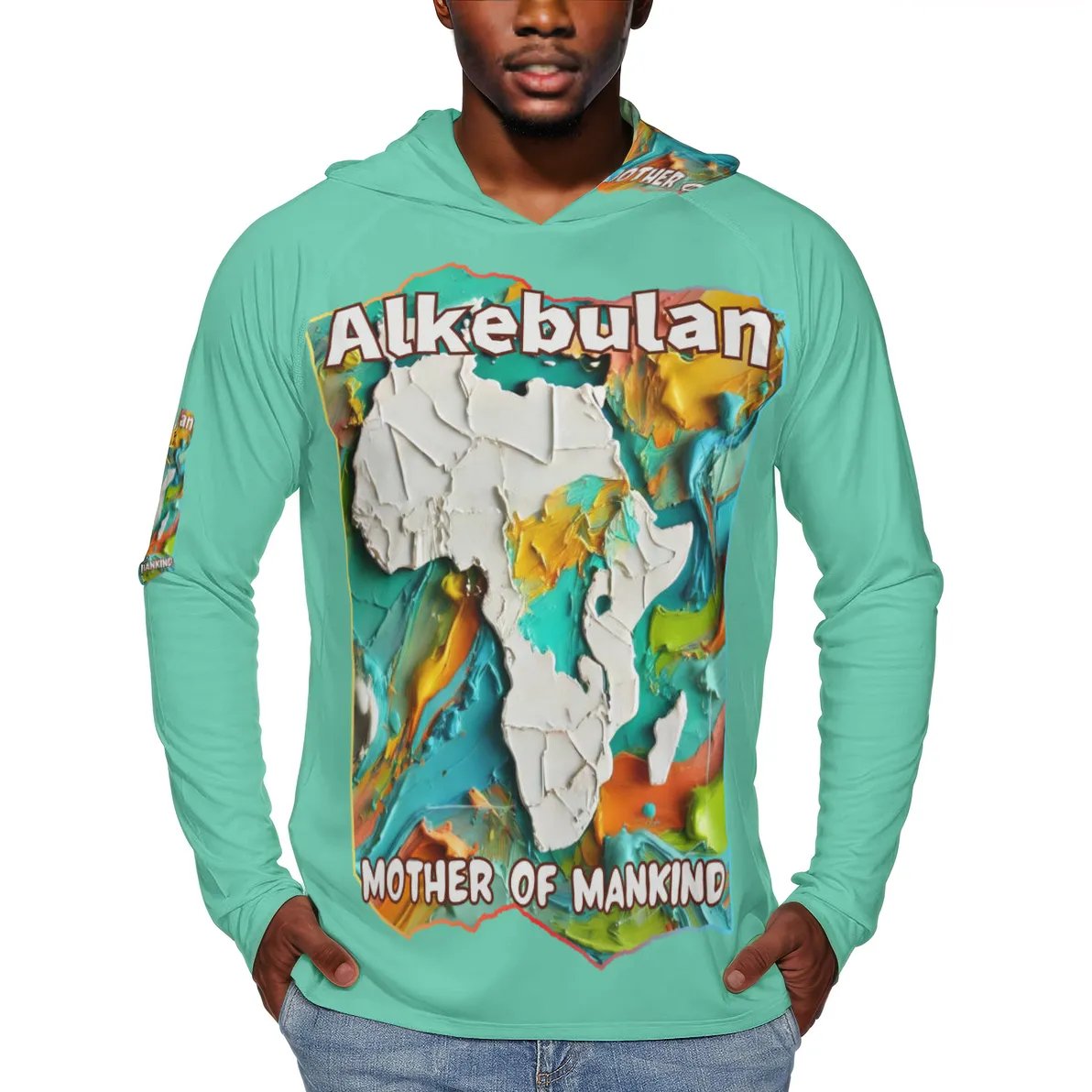 Men's Sun Protection Long Sleeve Hoodie "Alkebulan, The Mother of Mankind"