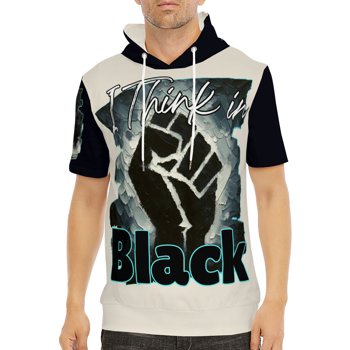 Men’s Cotton Hooded T-Shirt "I Think in Black"