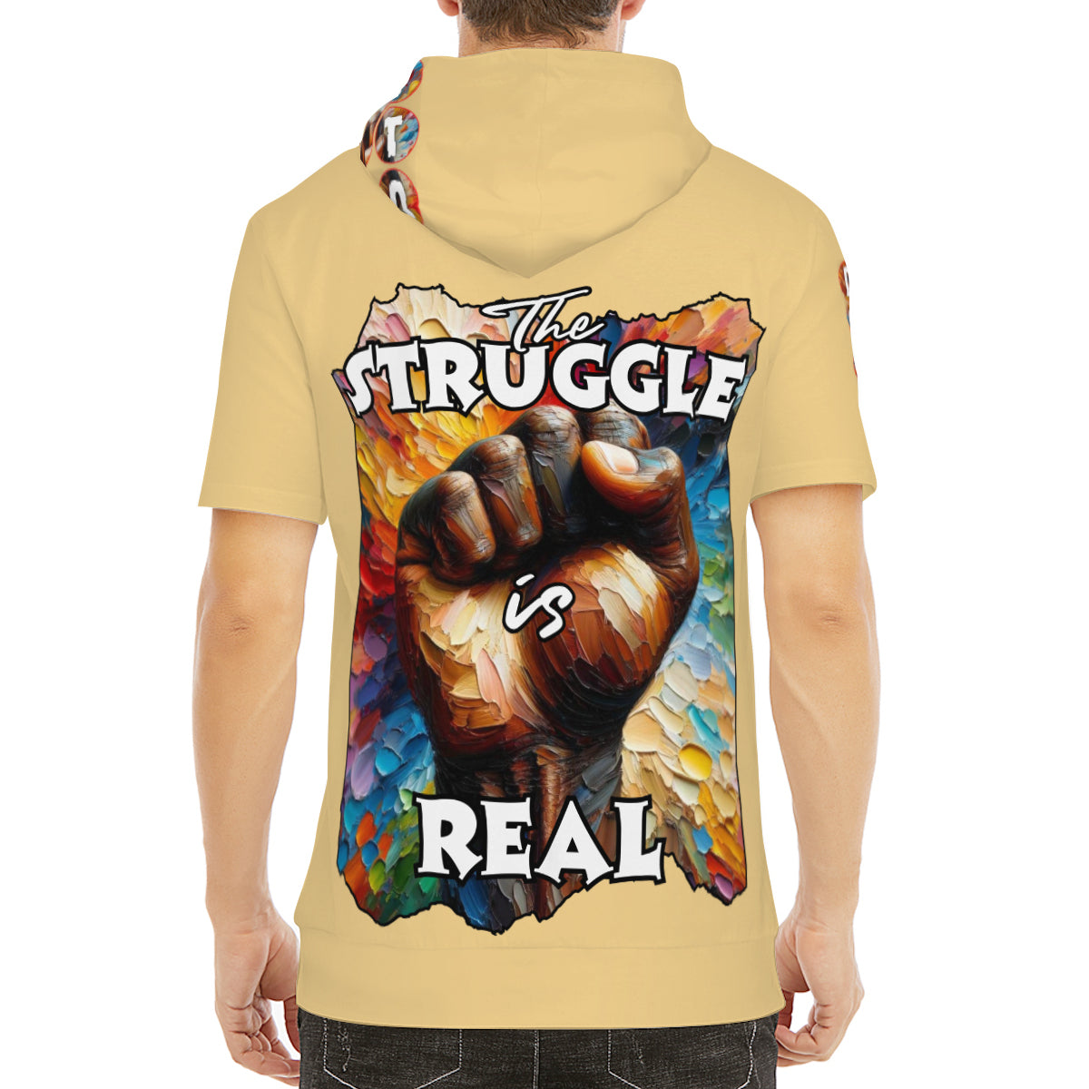 Men’s Cotton Hooded T-Shirt "Don't Stop, The Struggle is Real"