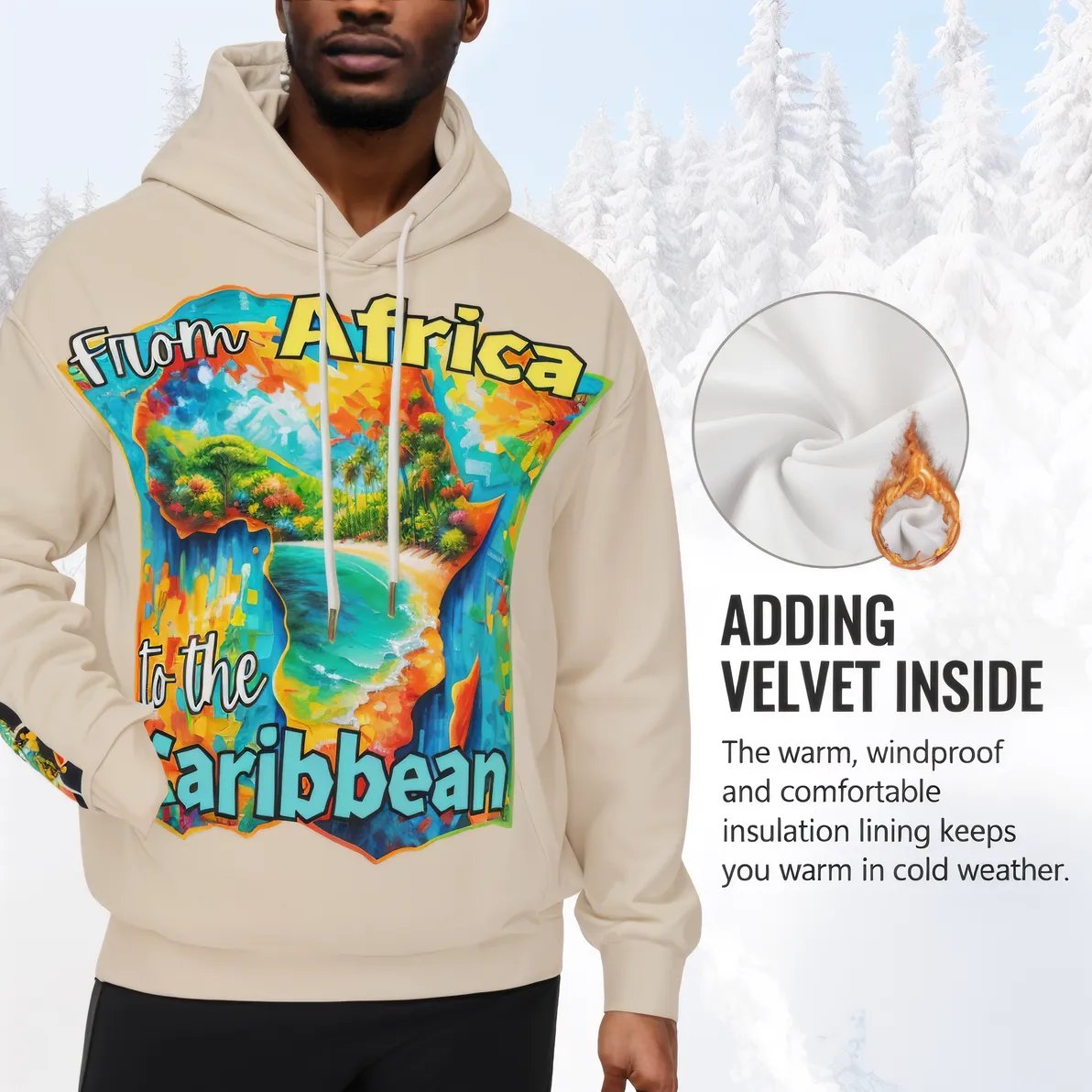 Men’s Plush Fleece Lined Hoodie "From Africa to the Caribbean"