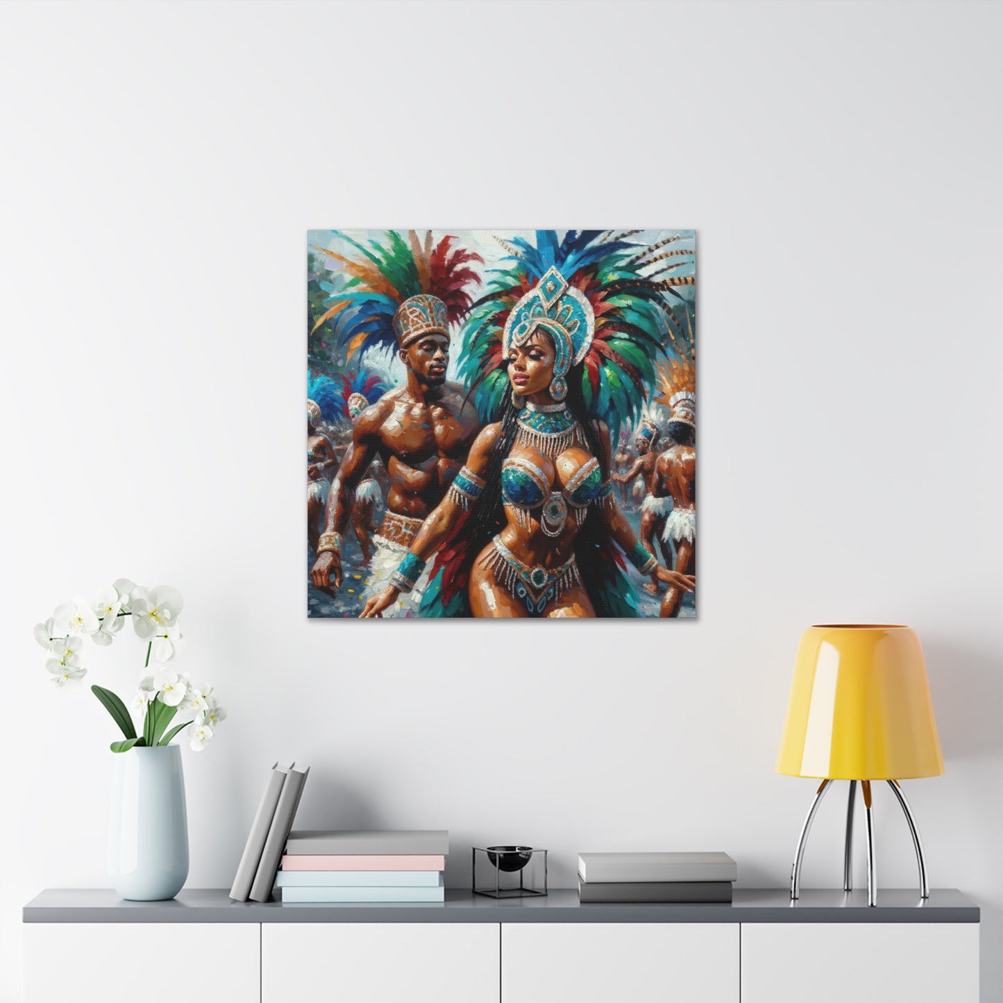 Art Print, Trini Masqueraders#2, Carnival, Oil Finish, West Indian Ethnicity, Cultural, Heritage, Indo & Afro Caribbean, Canvas Gallery Wrap