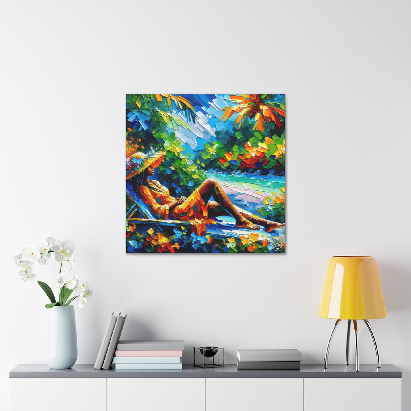 Art Print, Afro-Caribbean Woman, "Relaxing" Oil Finish, West Indian Ethnicity, Cultural, Heritage, Abstract, Canvas Gallery Wrap