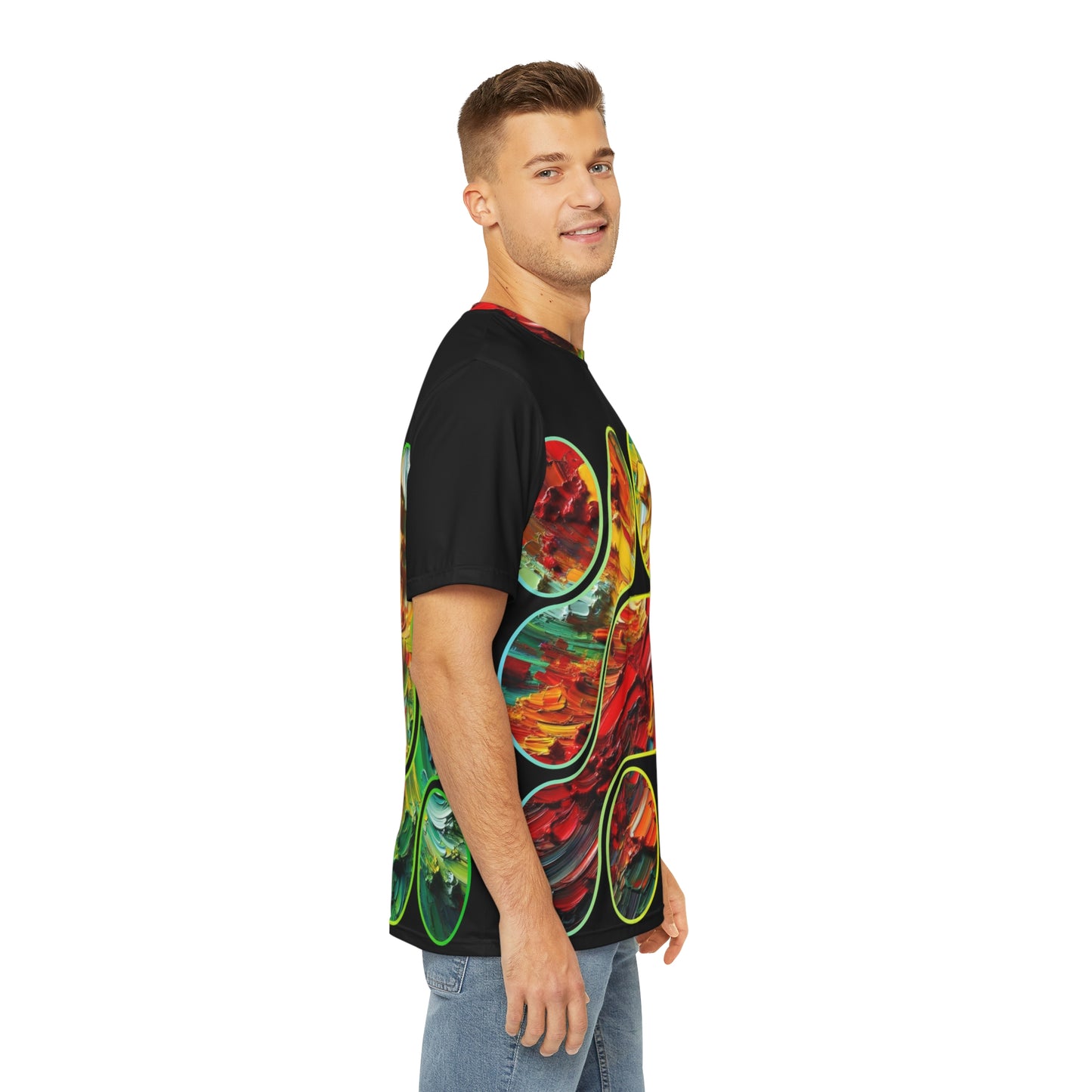 Men's Brushed Polyester Short Sleeve Tee (AOP), "Abstract Paint Print"