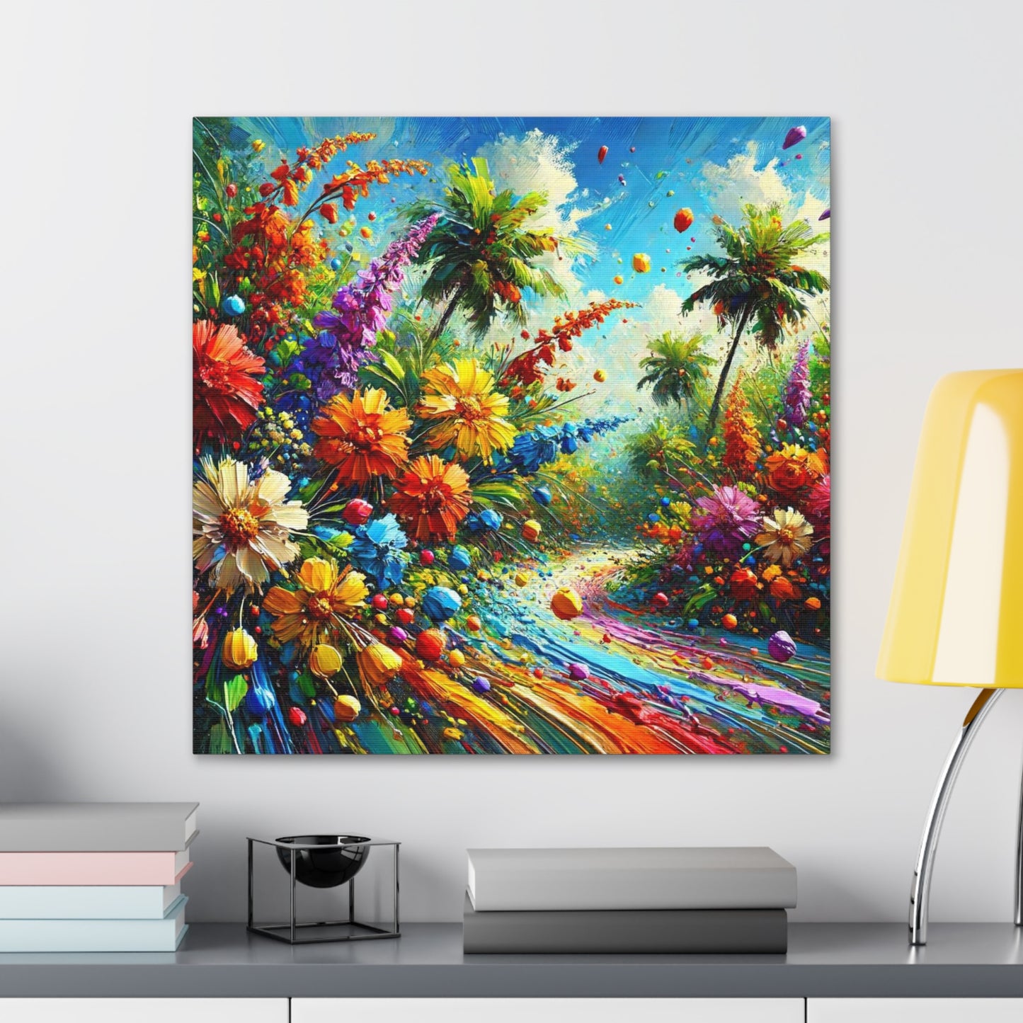 Art Print of Tropical Flower Garden, Abstract Oil Finish, West Indian Art, Canvas Gallery Wraps