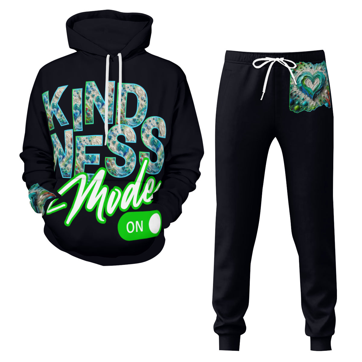 Men's Adult Hoodie Set with Double-Layer Hood "Kindness Mode: On"