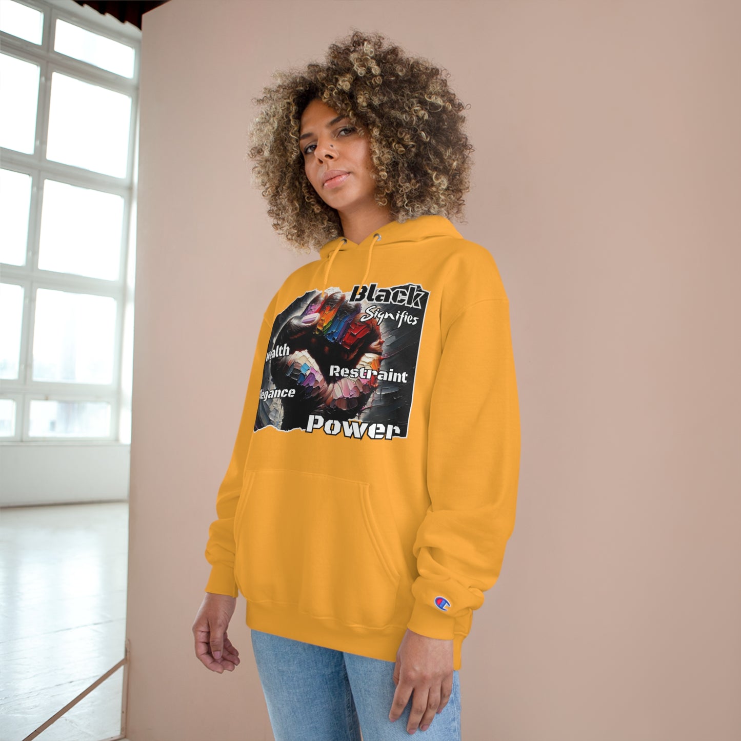 Champion Hoodie, "Black Signifies..." Inclusion, Anti-Racism, Racial Justice, One Love, Unity, Diversity, Immigrant Outsiders, Caribbean Culture, FashionWithPurpose, ConsciousClothing, Cultural Identity, Black Inspiration Empowerment