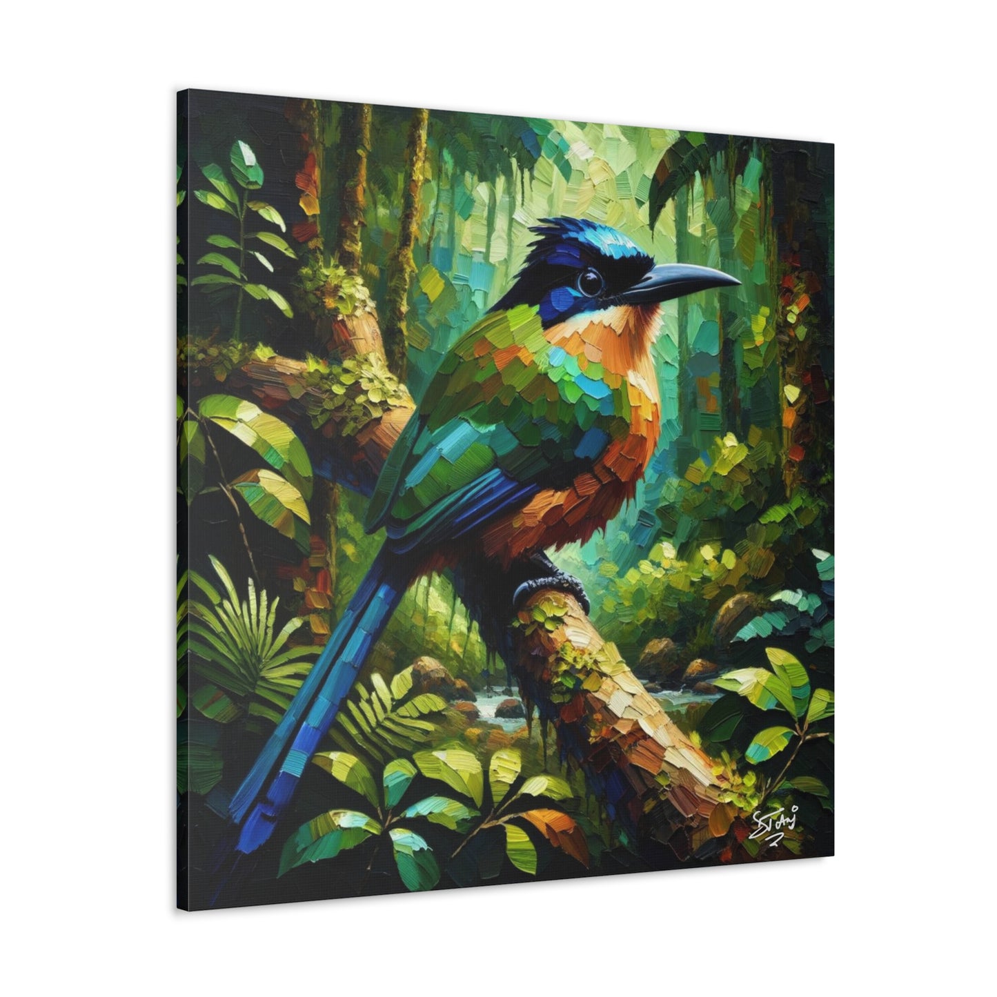 Art Print, Trinidad Motmot, Caribbean Birds, Abstract Oil Finish, Caribbean Nature, Cultural, Heritage, Canvas Gallery Wrap