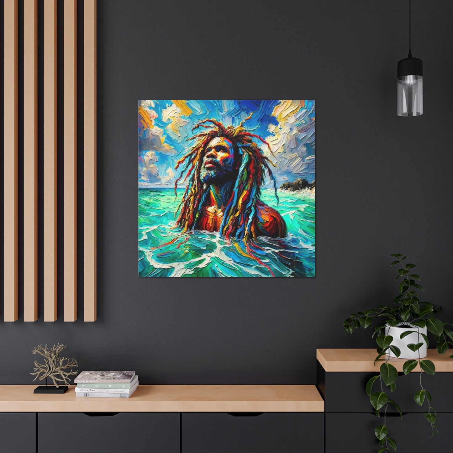 Art Print, Afro-Caribbean Man, "Sea Bath" Abstract, Oil Finish, West Indian Ethnicity, Cultural, Heritage, Abstract, Canvas Gallery Wrap