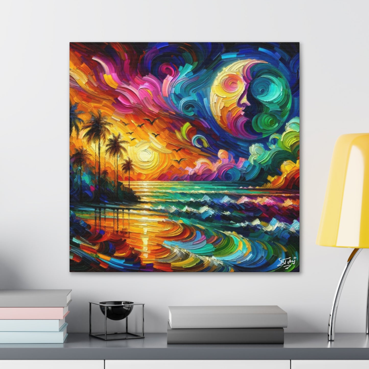 Art Print of Colorful Caribbean Sunset, Abstract, Oil Painting, West Indian Art, Canvas Gallery Wraps