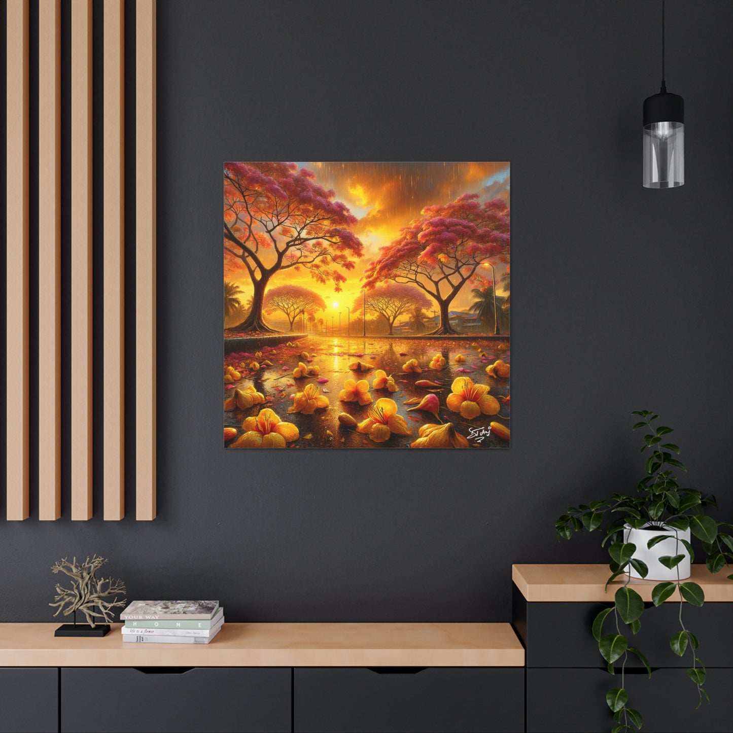 Print#3 of Poui Trees, Rainy Sunset in the Caribbean, Canvas Gallery Wraps