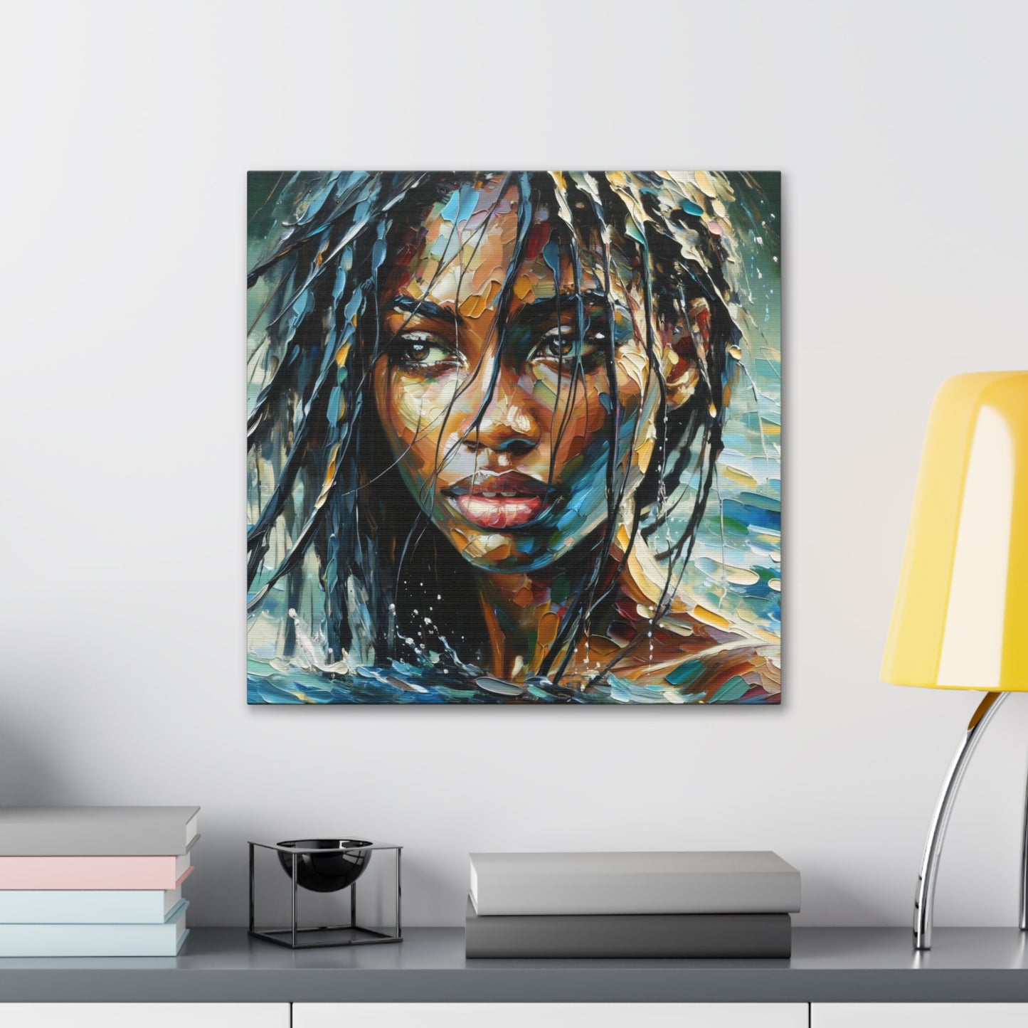 Art Print#10 of Trini Woman - Chilling in the Caribbean Sea, Oil Finish, West Indian Ethnicity, Cultural, Heritage Art, Canvas Gallery Wraps