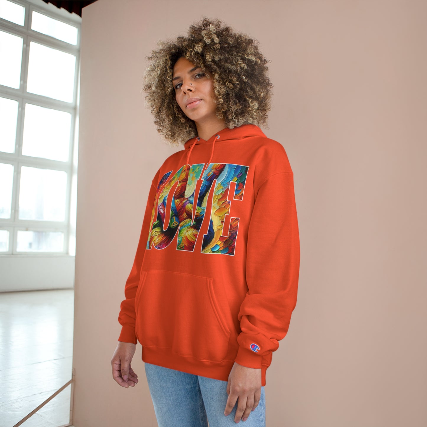 Champion Hoodie, "Peace & Love" Inclusion, Anti-Racism, Racial Justice, One Love, Unity, Diversity, Immigrant Outsiders, Caribbean Culture, FashionWithPurpose, ConsciousClothing, Cultural Identity, Black Inspiration Empowerment