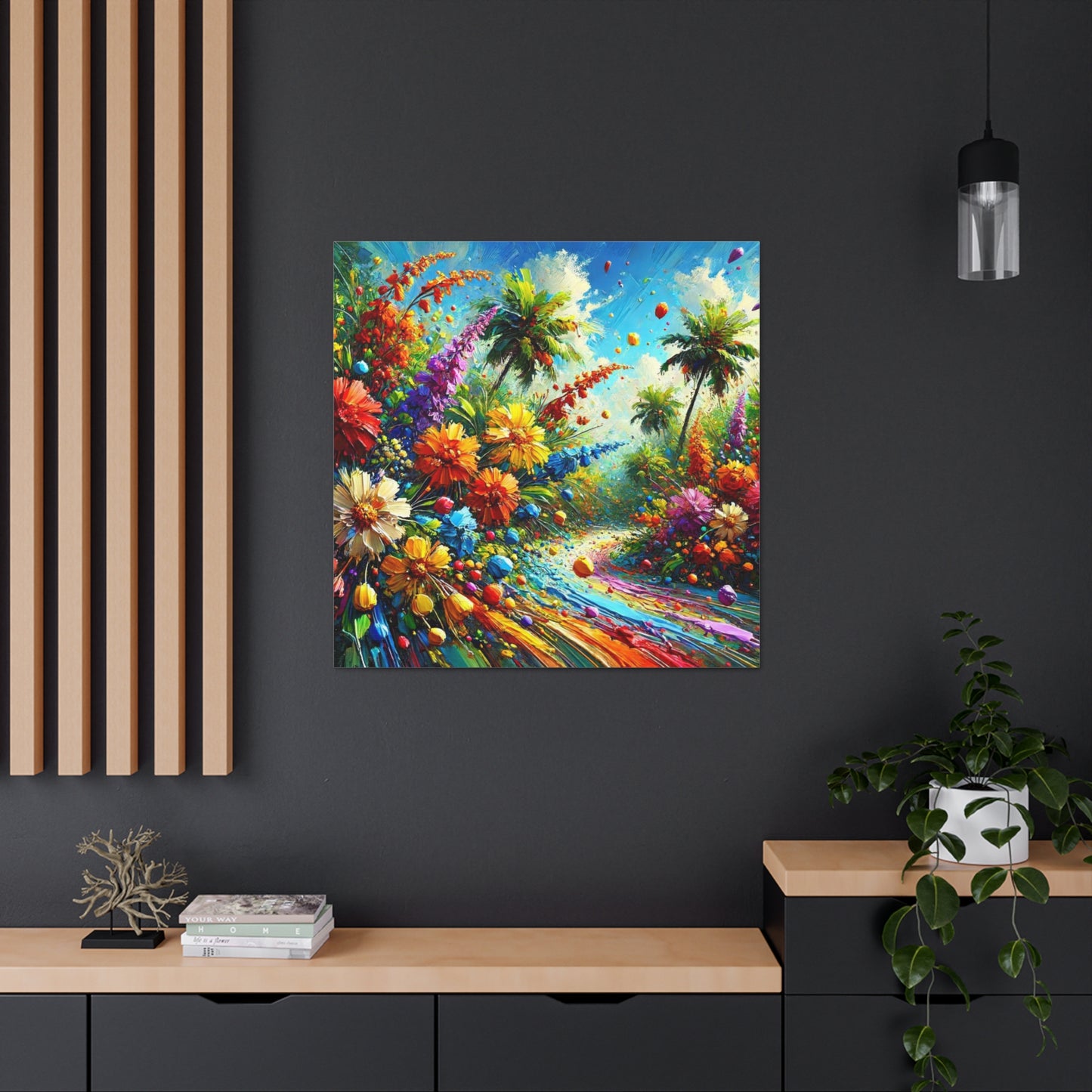 Art Print of Tropical Flower Garden, Abstract Oil Finish, West Indian Art, Canvas Gallery Wraps