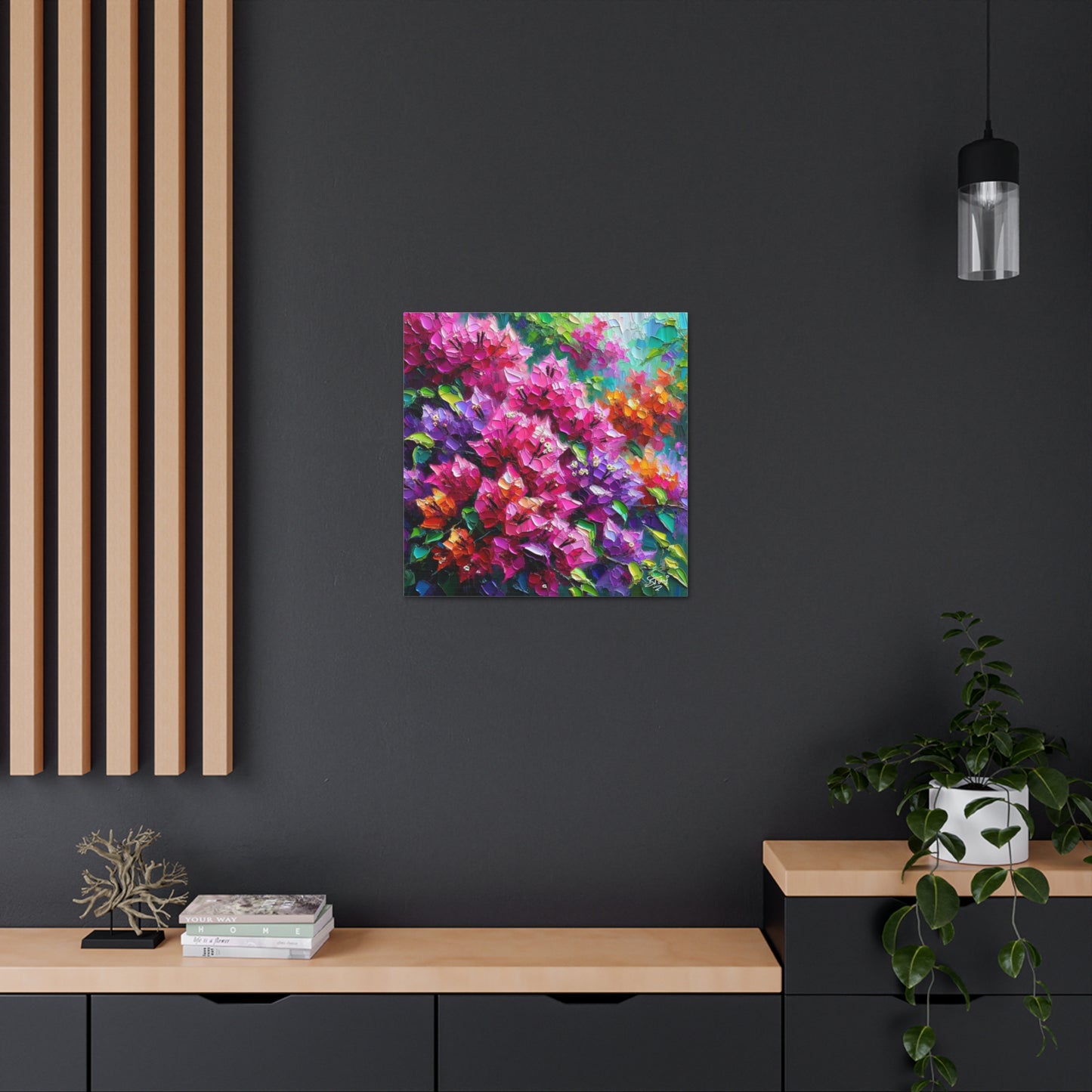 Art Print of Bougainvillea Flowers, Oil Finish, West Indian Art, Canvas Gallery Wraps