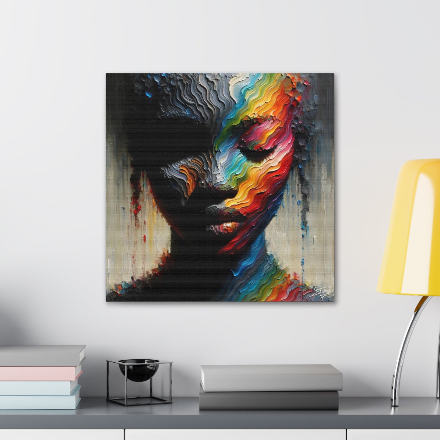 Art Print, Afro-Caribbean Woman "Face Paint In Silhouette," Oil Finish, West Indian Ethnicity, Cultural, Heritage, Semi-Abstract, Canvas Gallery Wrap