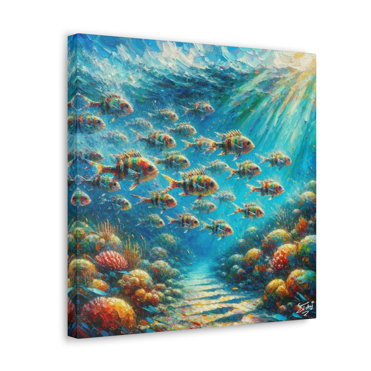 Art Print, School of Squirelfish, Oil Finish, Caribbean Nature, Canvas Gallery Wrap