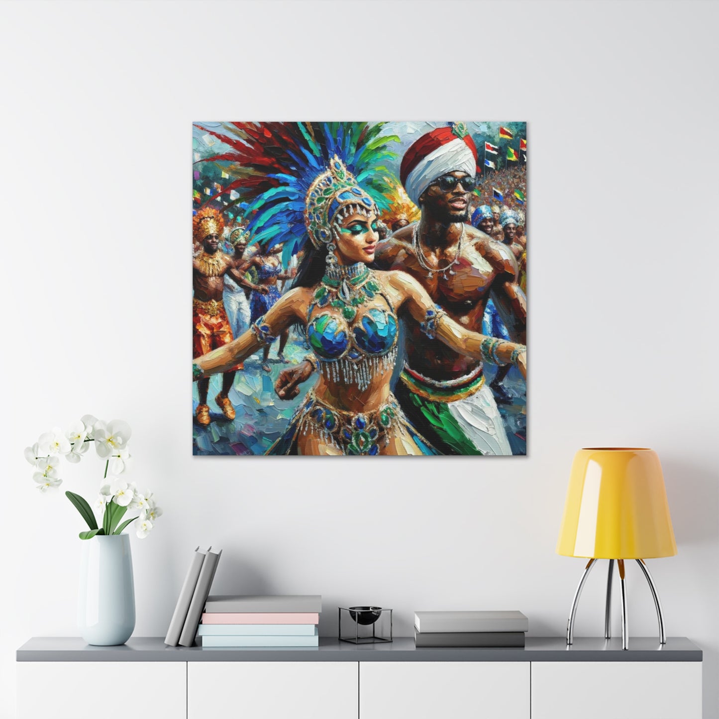 Art Print, Trini Masqueraders#3, Carnival, Oil Finish, West Indian Ethnicity, Cultural, Heritage, Indo & Afro Caribbean, Canvas Gallery Wrap