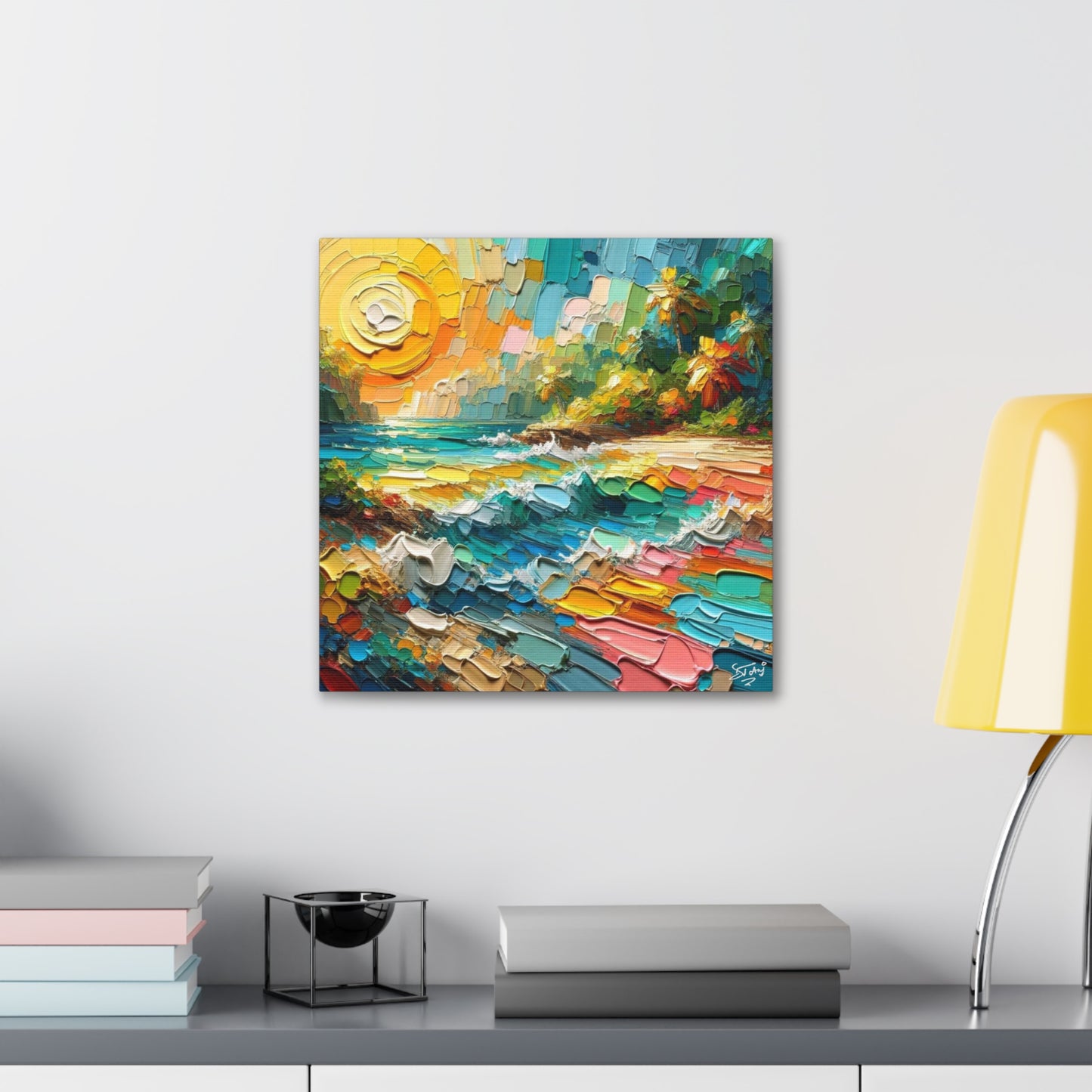 Art Print of Caribbean Beach Scene, Abstract, Oil Painting, West Indian Art, Canvas Gallery Wraps