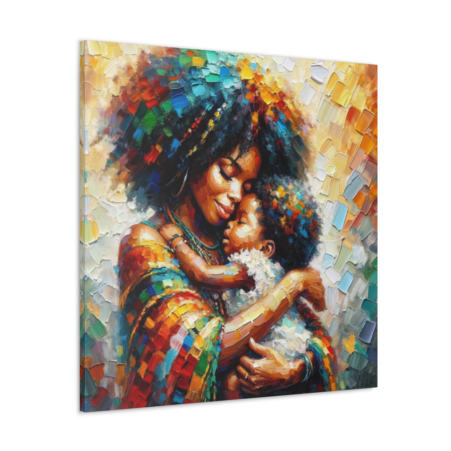 Art Print, Mother & Child#3, Afro-Caribbean Woman, Oil Finish, West Indian Ethnicity, Cultural, Heritage, Semi-Abstract, Canvas Gallery Wrap