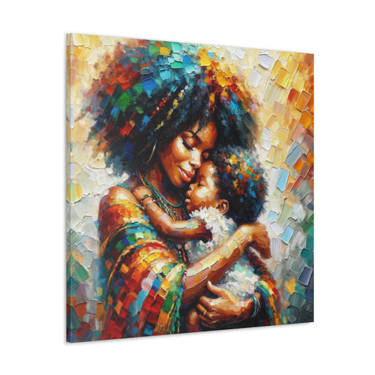 Art Print, Mother & Child#3, Afro-Caribbean Woman, Oil Finish, West Indian Ethnicity, Cultural, Heritage, Semi-Abstract, Canvas Gallery Wrap