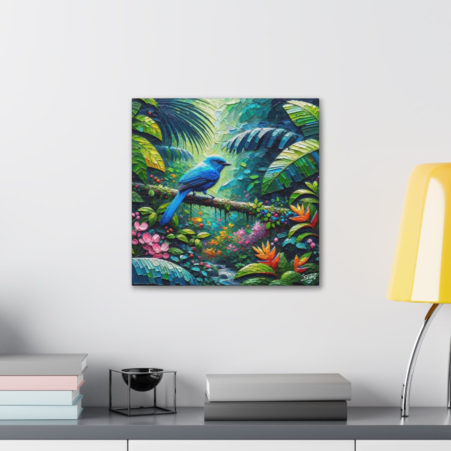 Art Print, Blue-grey Tanager (Blue Jean), Caribbean Birds, Oil Finish, Caribbean Nature, Cultural, Heritage, Canvas Gallery Wrap