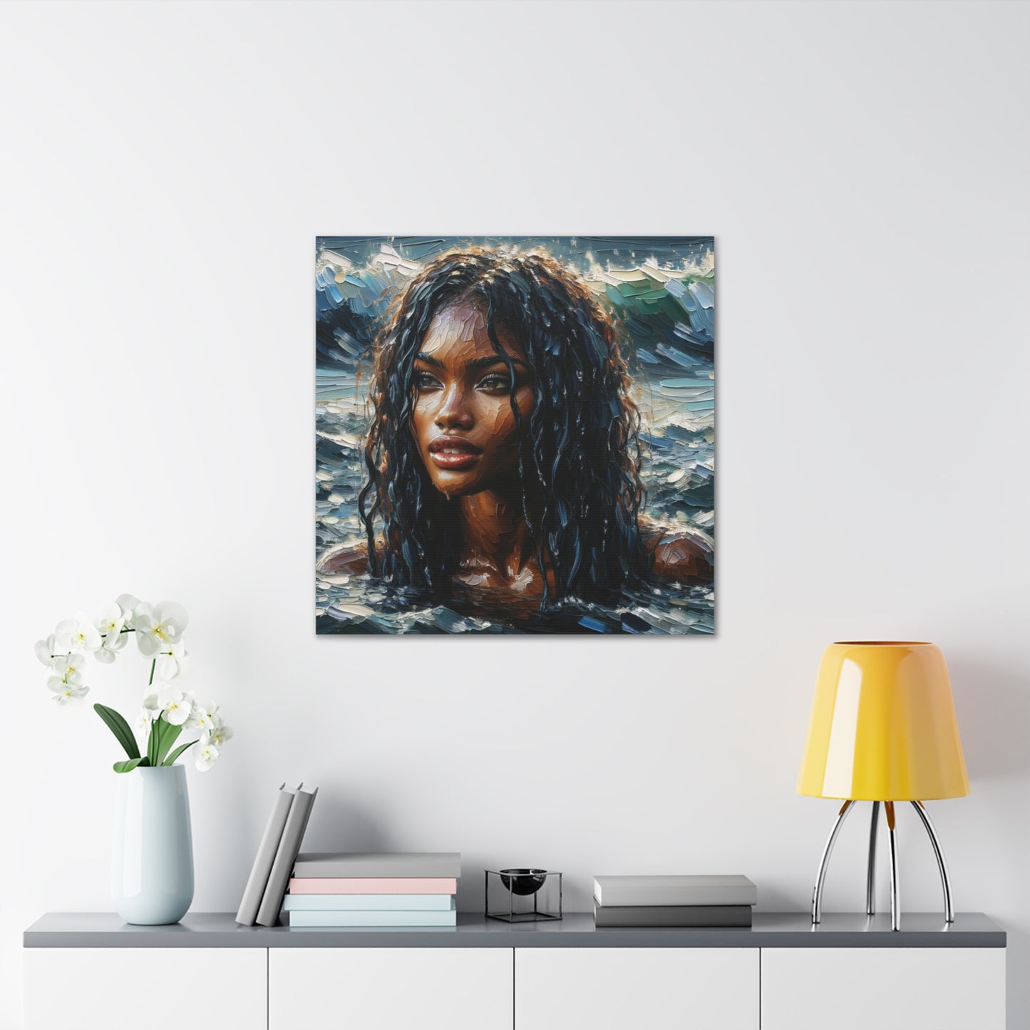 Art Print#8 of Trini Woman - Chilling in the Caribbean Sea, Oil Finish, West Indian Ethnicity, Cultural, Heritage Art, Canvas Gallery Wraps