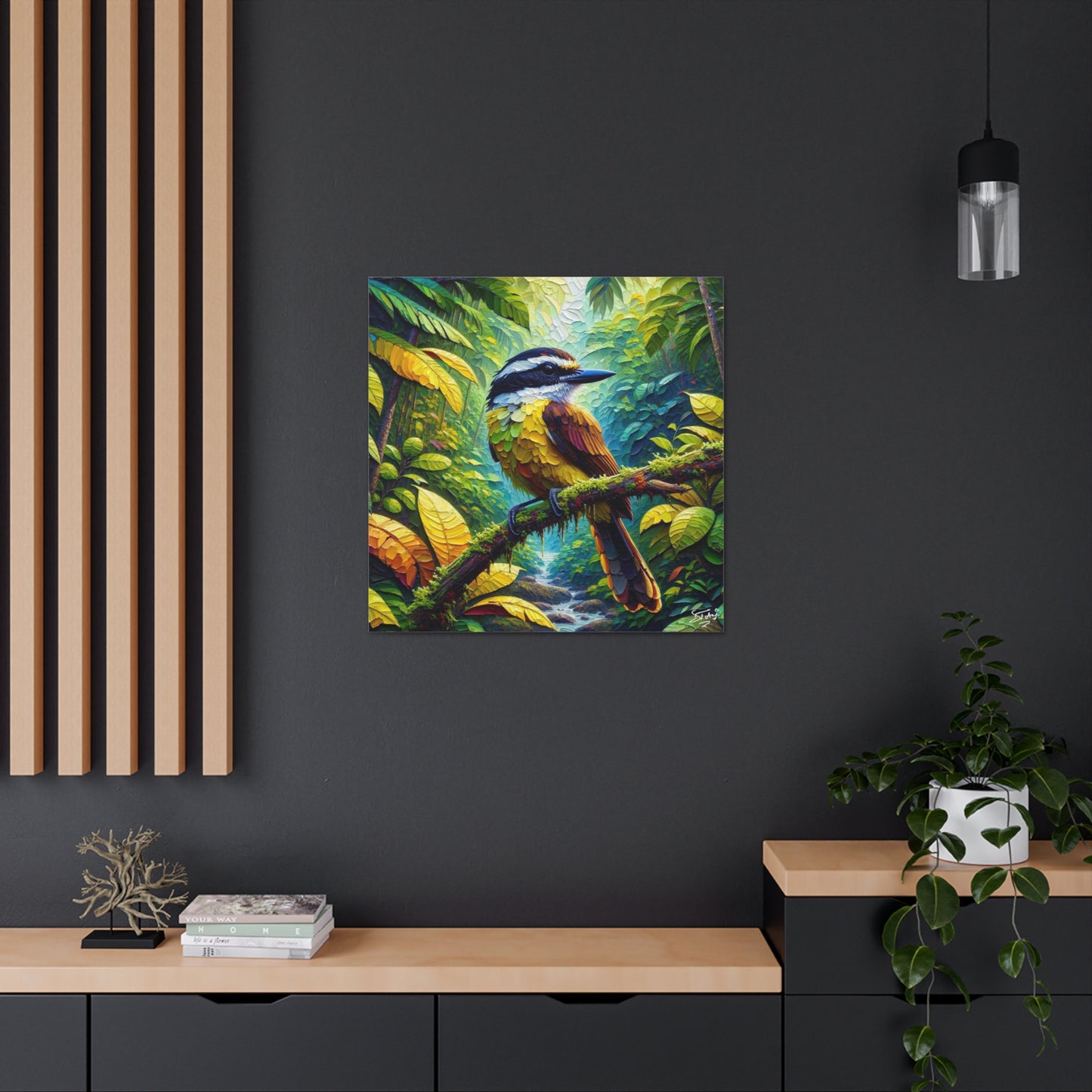 Art Print, Great Kiskadee, Caribbean Birds, Oil Finish, Caribbean Nature, Cultural, Heritage, Canvas Gallery Wrap