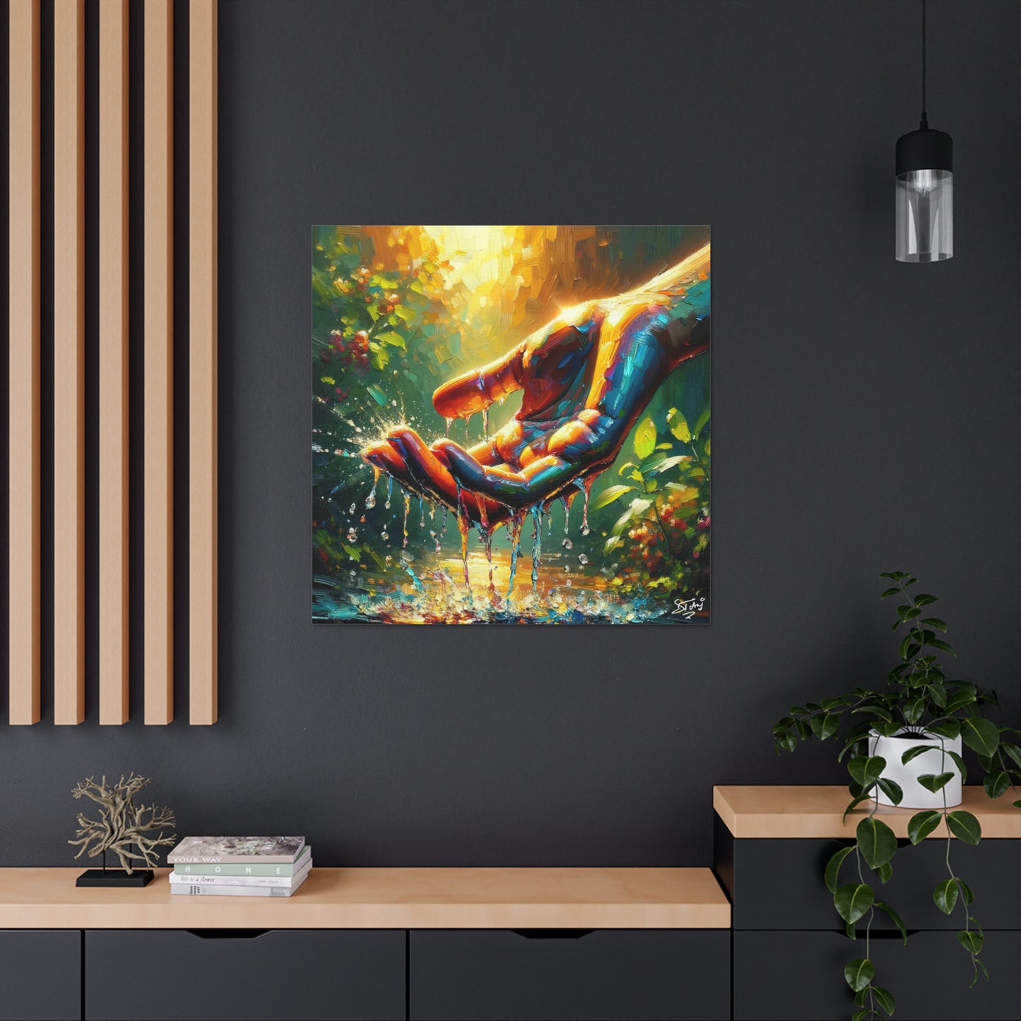 Art Print, "Hand in Water" Oil Finish, Unity, Togetherness, One Love, Semi-Abstract, Canvas Gallery Wrap