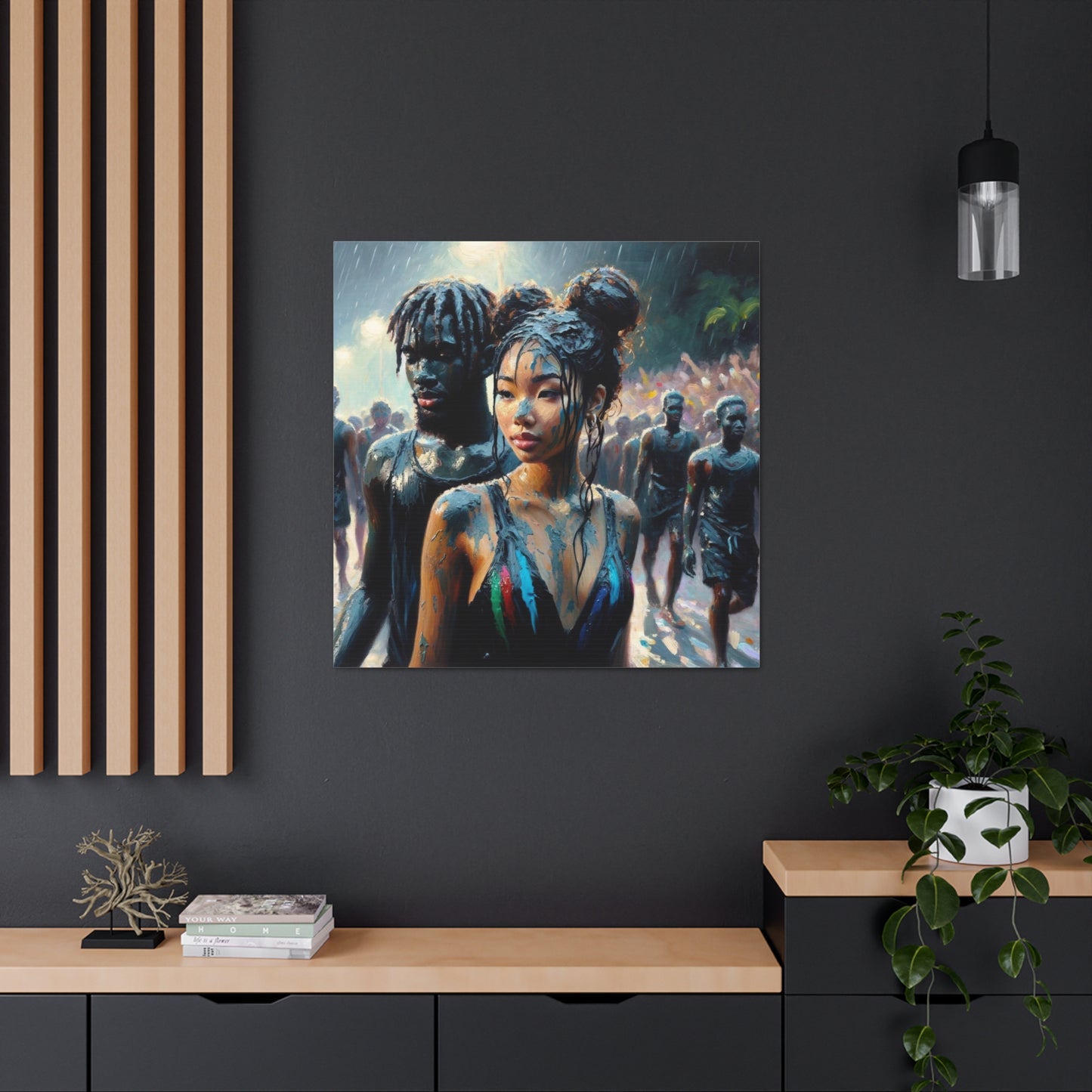 Art Print of Jouvert Morning, Afro-Caribbean Couple#5, Oil Finish, West Indian Ethnicity, Cultural, Heritage, Canvas Gallery Wraps