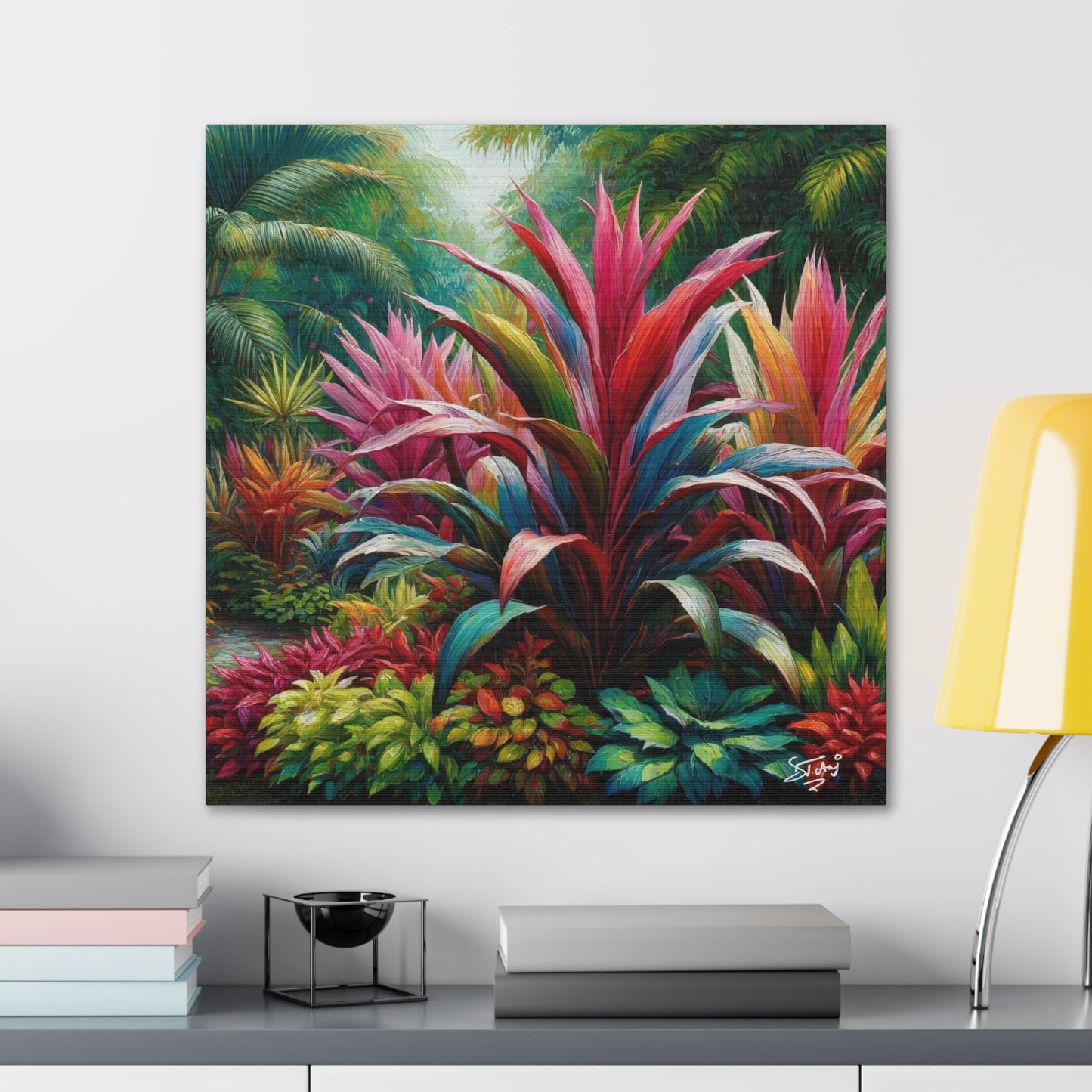 Art Print of Cordyline (Ti Plant), Oil Finish, West Indian Art, Canvas Gallery Wraps