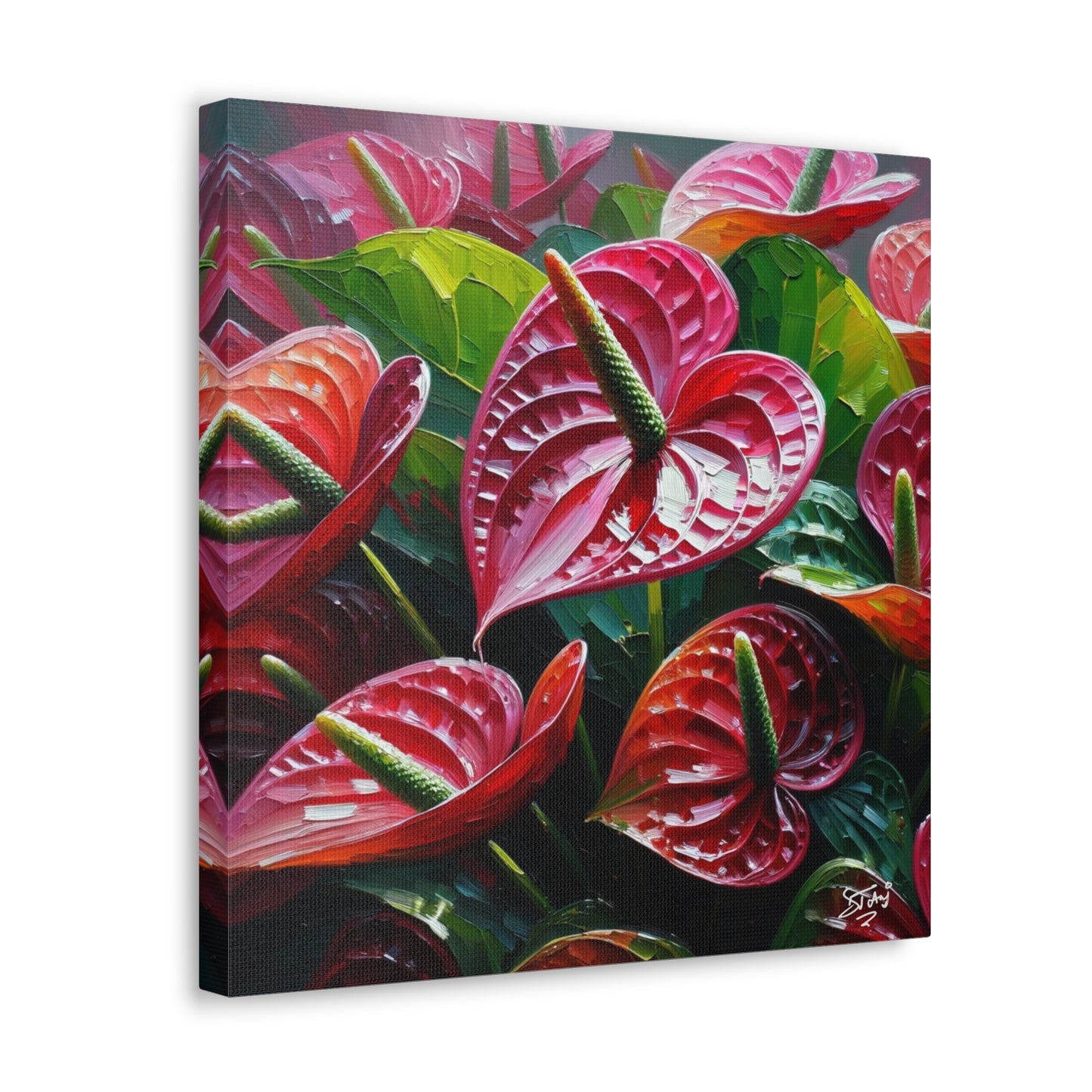 Print #3 of Anthurium flowers with a vibrant, oil-painted finish, Canvas Gallery Wraps