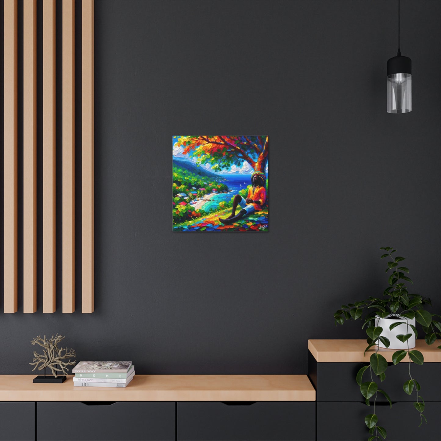 Art Print, Rastaman, "Relaxing" Oil Finish, West Indian Ethnicity, Cultural, Heritage, Abstract, Canvas Gallery Wrap