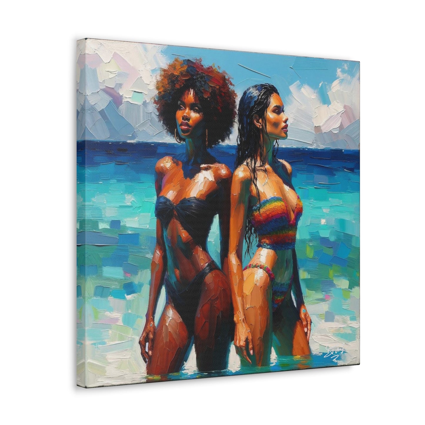 Art Print, Caribbean Women, Semi-Abstract Oil Finish, West Indian Ethnicity, Cultural, Heritage, Canvas Gallery Wrap