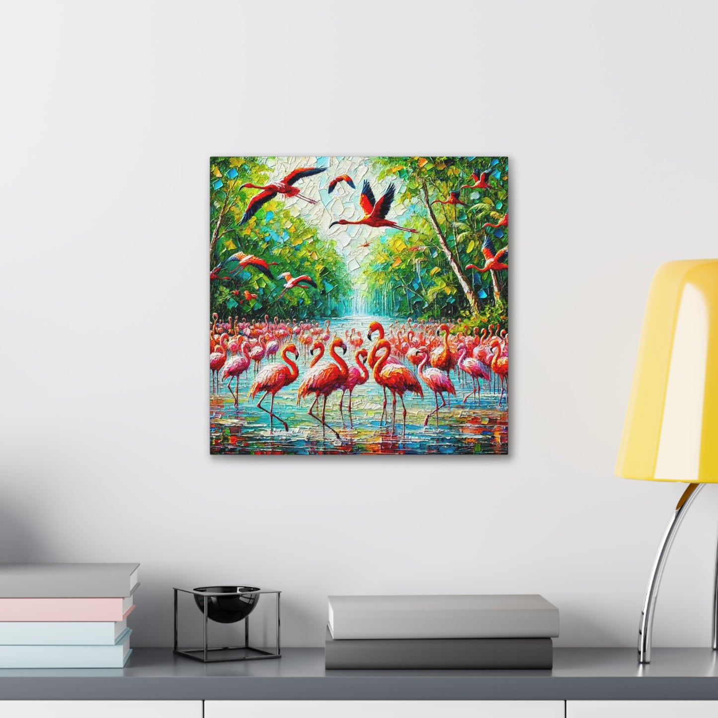 Art Print, Scarlet Ibises & Flamingos in Their Natural Mangrove Habitat in Trinidad and Tobago, Caribbean, West Indian Art, Canvas Gallery Wraps