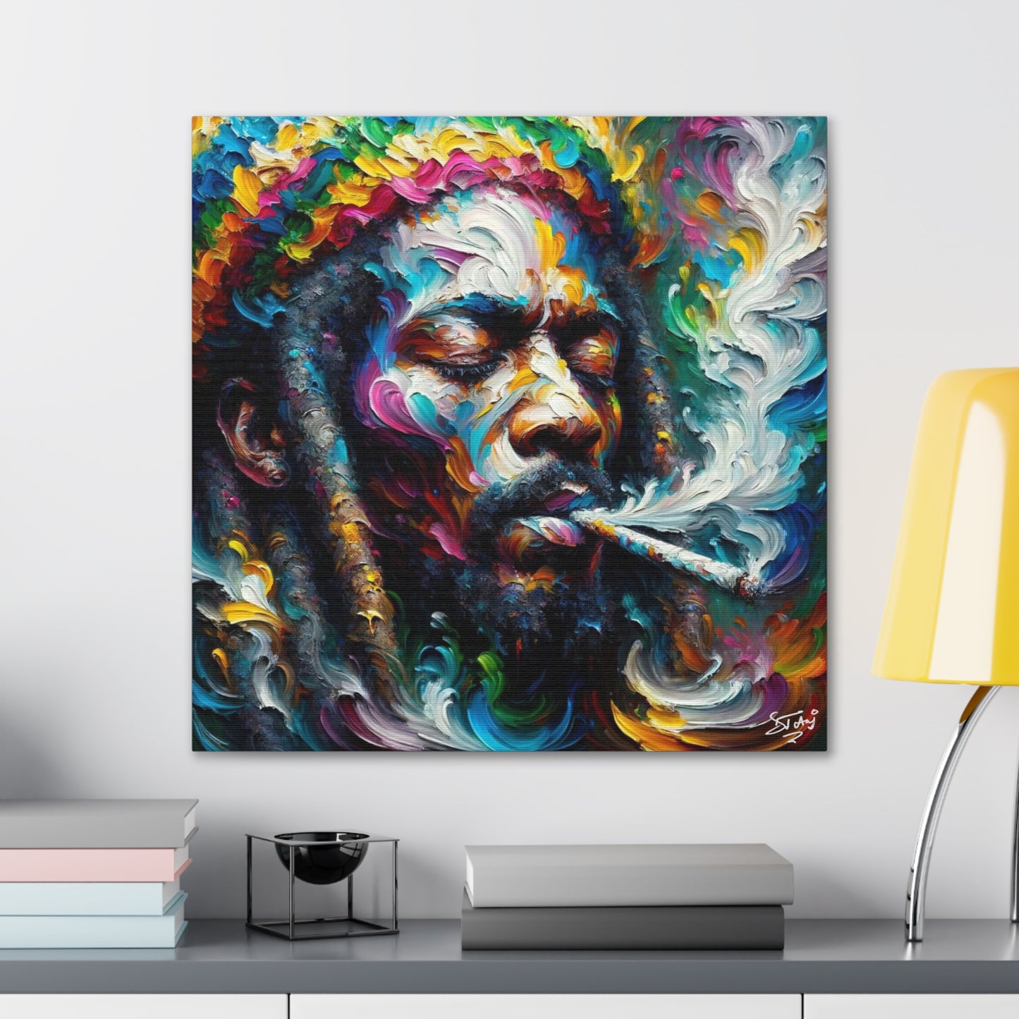 Art Print, "Rastaman Live Up," Oil Finish, West Indian Ethnicity, Cultural, Heritage, Semi-Abstract, Canvas Gallery Wrap