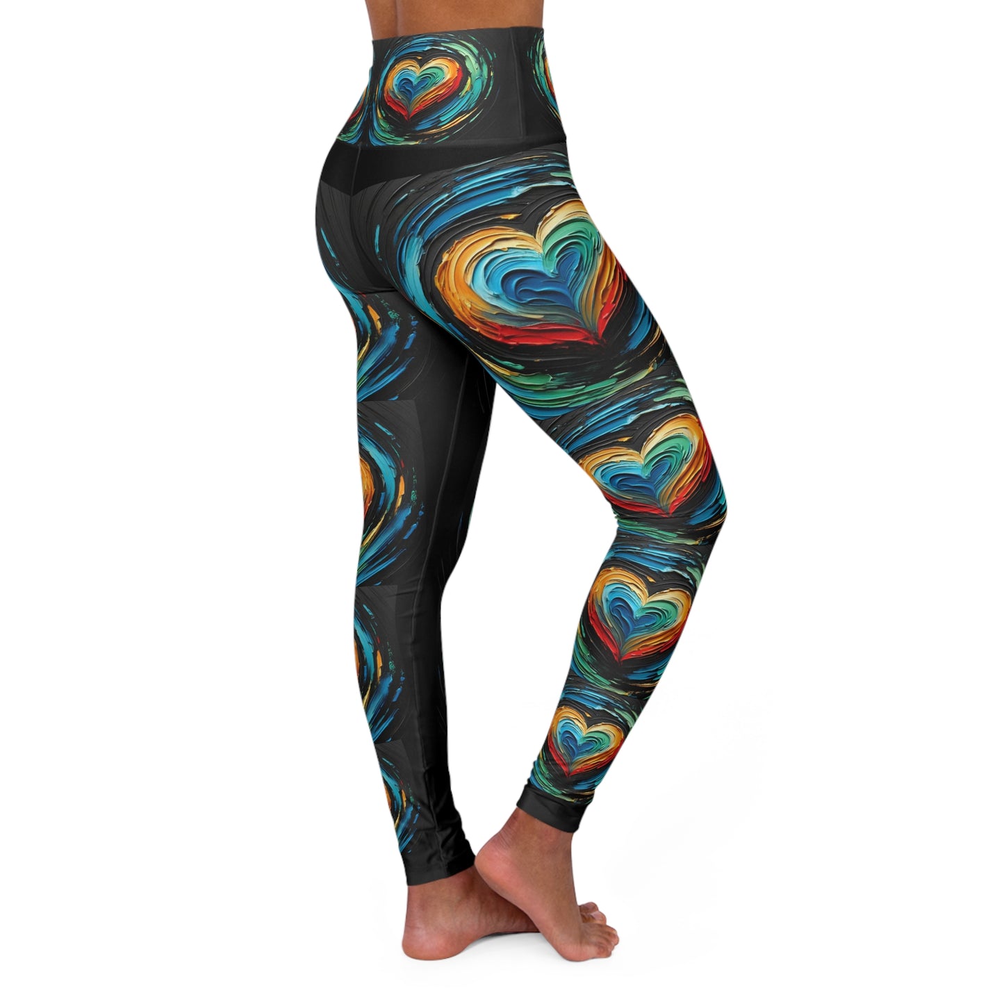 High Waisted Yoga Leggings (AOP) Abstract Heart Print