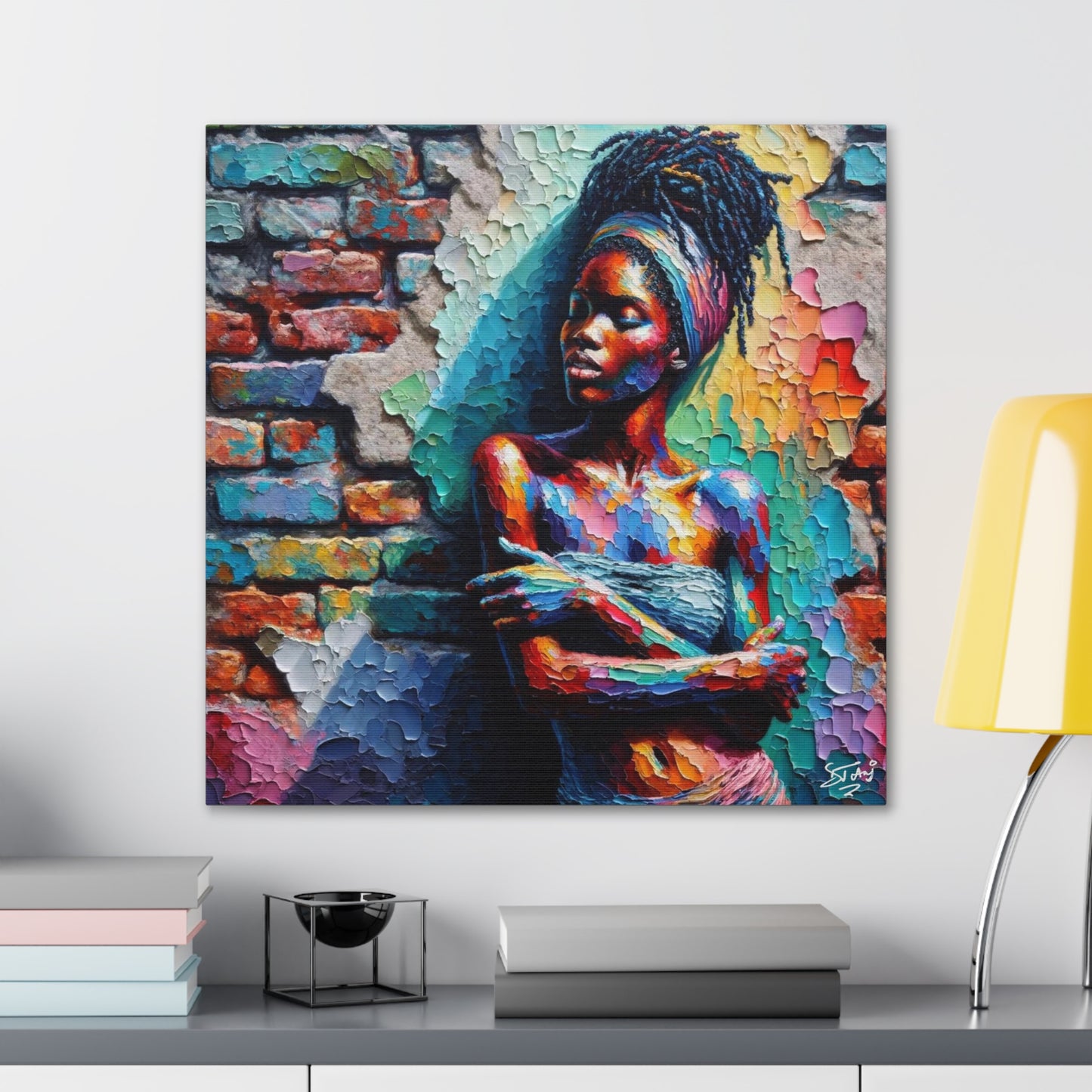 Art Print, Afro-Caribbean Woman "In Paint," (7) Oil Finish, West Indian Ethnicity, Cultural, Heritage, Semi-Abstract, Canvas Gallery Wrap