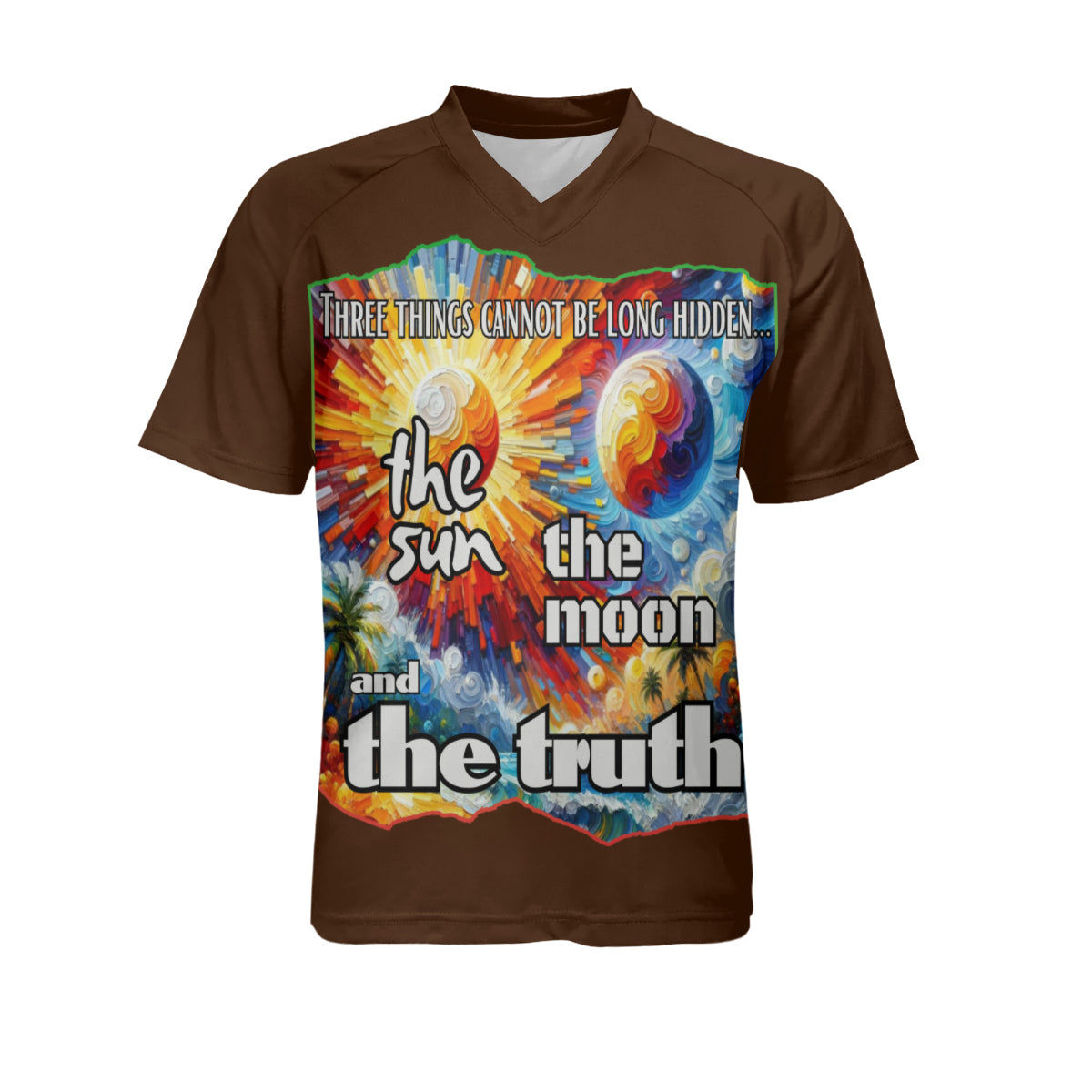 Men's V-Neck Polyester T-Shirt "The Sun, The Moon, The Truth"