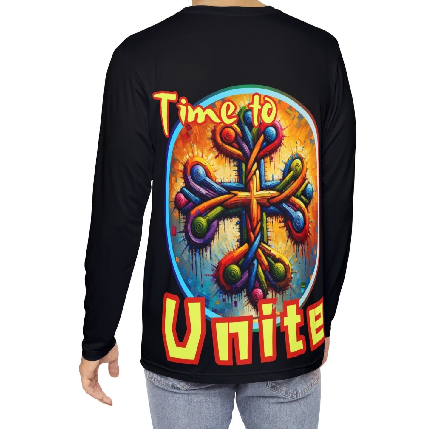 Men's Brushed Polyester Long Sleeve Shirt (AOP) "Time To Unite"