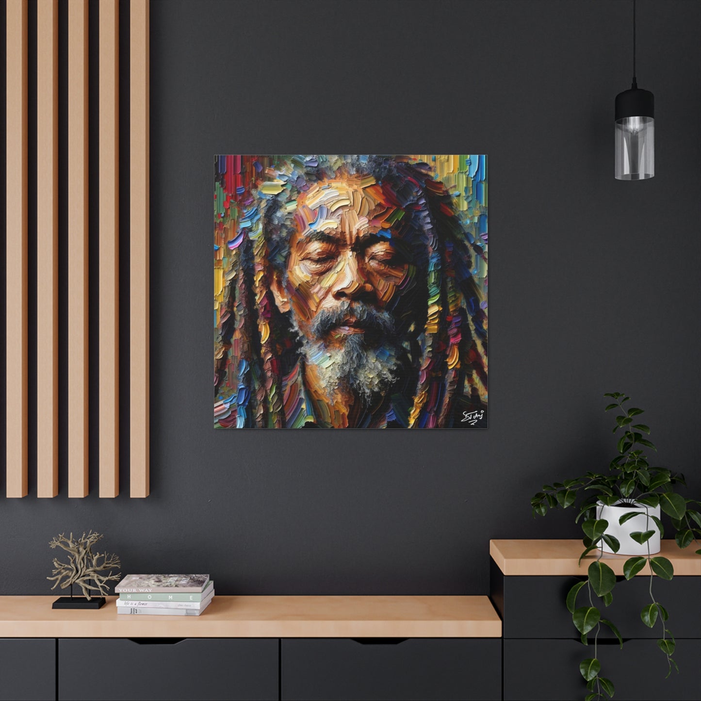 Art Print, Trini Rastaman, Oil Finish, West Indian Ethnicity, Cultural, Heritage, Semi-Abstract, Canvas Gallery Wrap