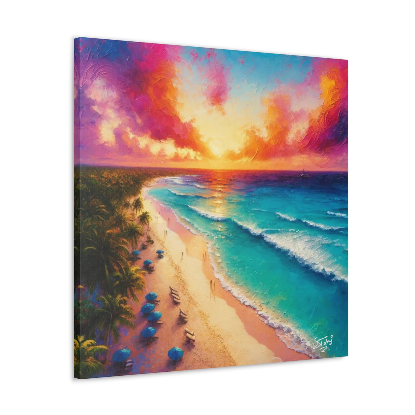 Art Print of Caribbean Beach Sunset, Oil Painting, West Indian Art, Canvas Gallery Wraps