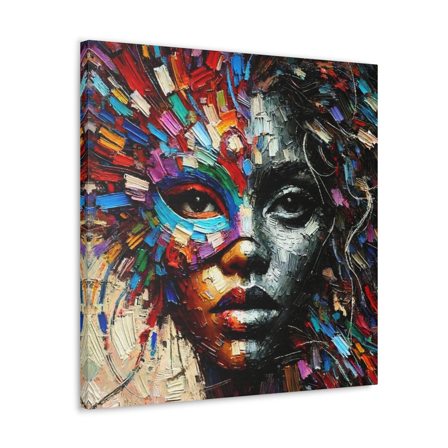 Art Print, African Woman, Black Power, Silhouette, Mask, Abstract Oil Finish, Unity, One Love, Canvas Gallery Wrap