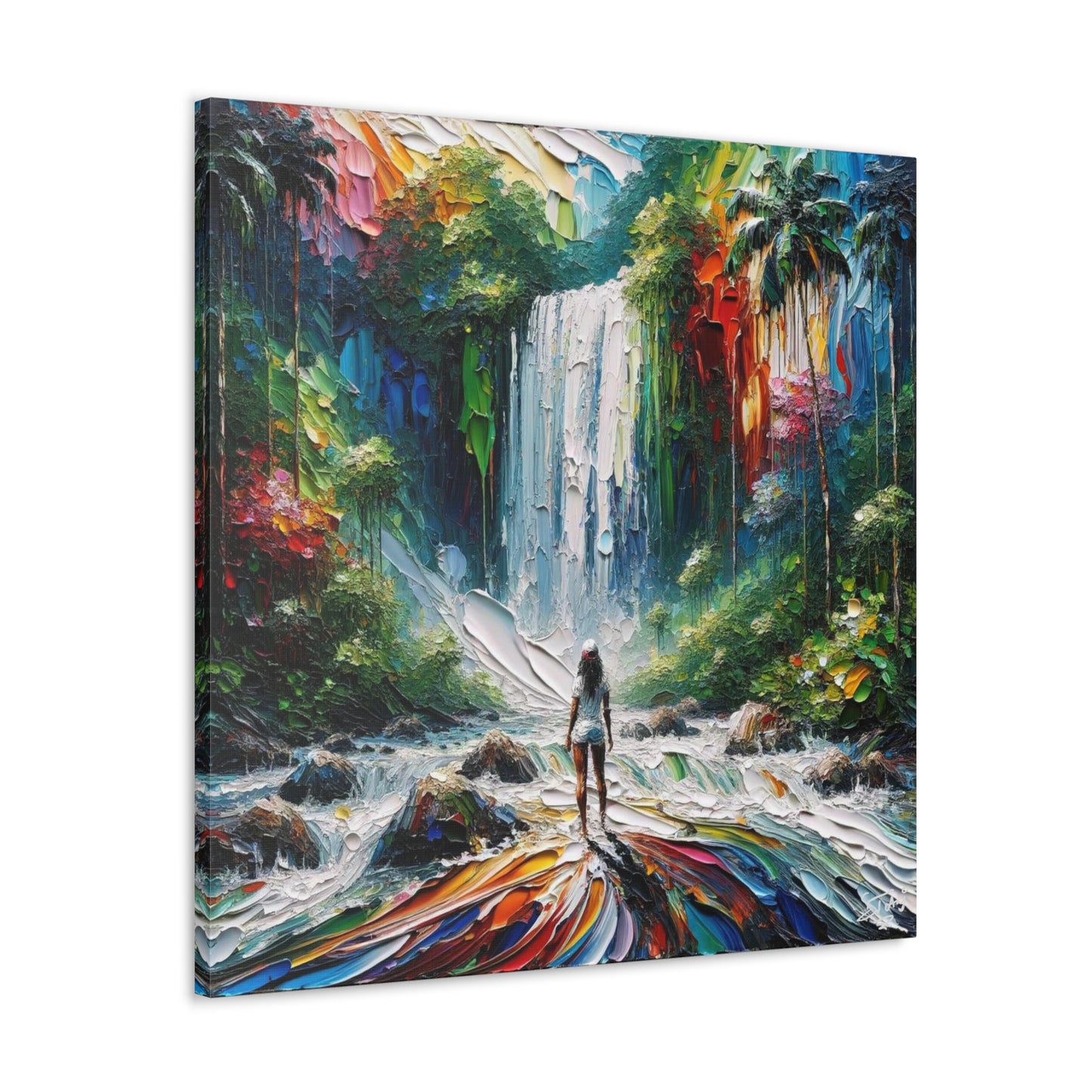 Art Print of Caribbean Woman at Waterfall, West Indian Art, Canvas Gallery Wraps